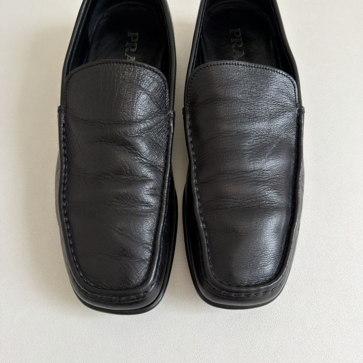 Prada Tumbled Black Leather ‘Low Profile’ Loafers Size US 9 / EU 42 - 7 Thumbnail