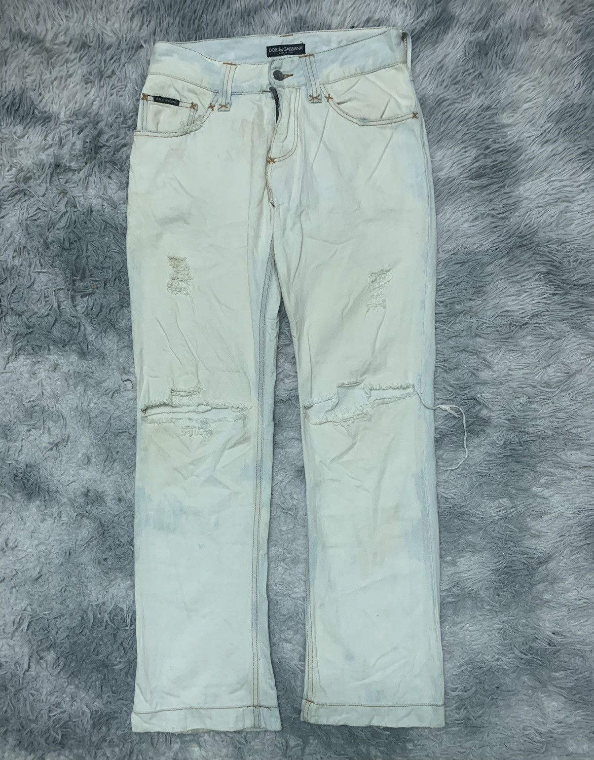 image of Dolce Gabbana Flare 90's Dolce Gabanna Distressed Pant in Blue, Men's (Size 30)