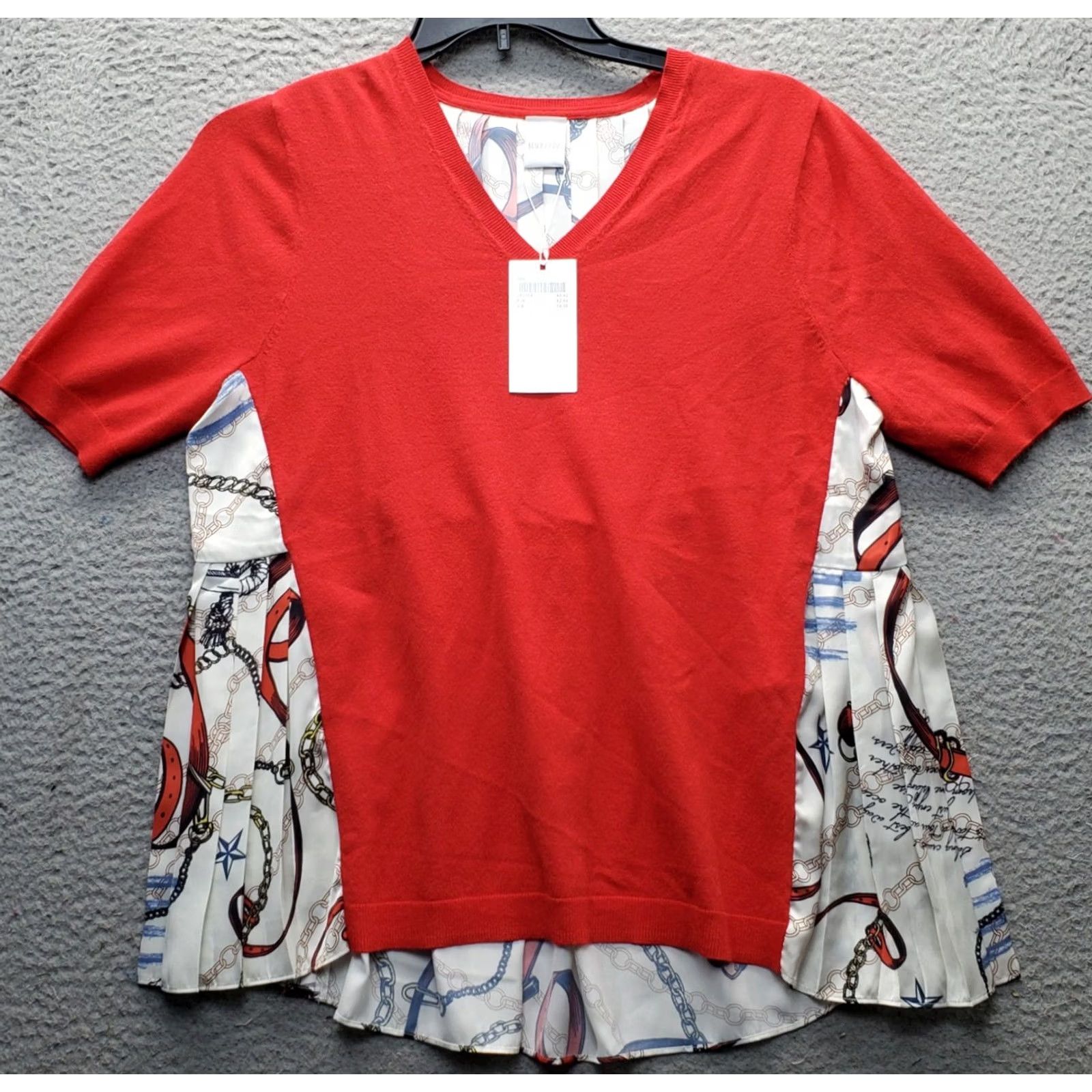 Vintage VINTAGE Madeleine Knit Blouse Womens M Multi Geometric Short Sleeve Pleated V-Neck Size M / US 6-8 / IT 42-44 - 2 Thumbnail