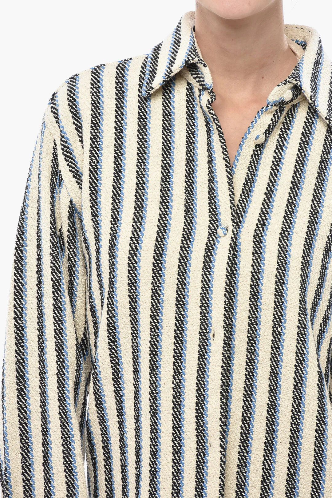 Off-White og1mm0426 Striped Cotton-Blend Overshirt in Black & White Size M / US 6-8 / IT 42-44 - 3 Thumbnail