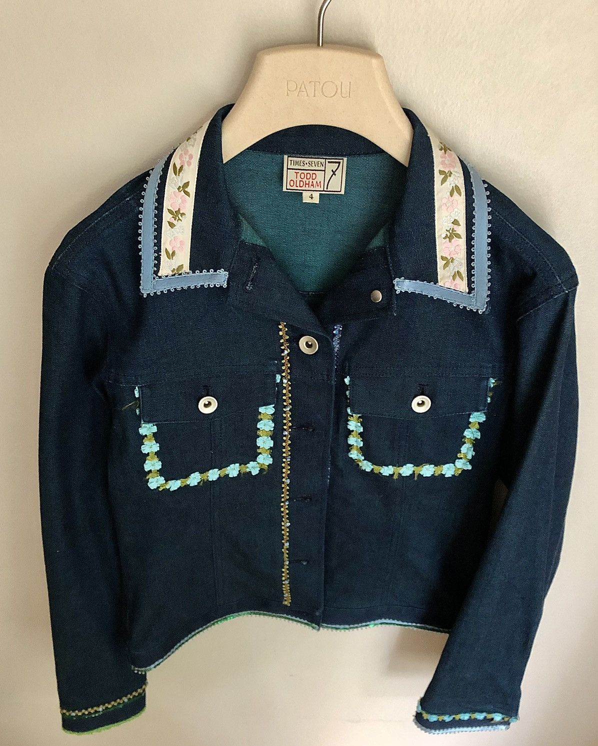 Todd Oldham Todd Oldham Vintage Sequin, Lace, Floral Trim Denim Jacket Size M / US 6-8 / IT 42-44 - 8 Thumbnail
