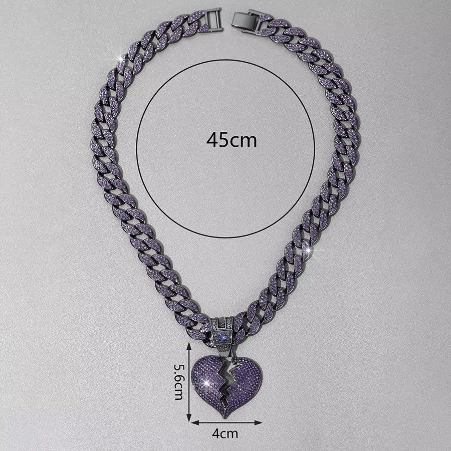 Jewelry Hip Hop Gold Plated Iced out Crystal Broken Heart Necklace Size ONE SIZE - 3 Thumbnail
