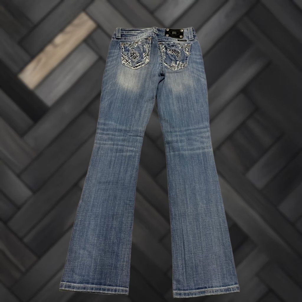 Miss Me Miss Me Relaxed Boot Jeans Blue 27 5-Pocket Denim Rhinestone Embellished Distressed Bootcut Y2K Bling Women Mens Size 27" / US 4 / IT 40 - 1 Thumbnail
