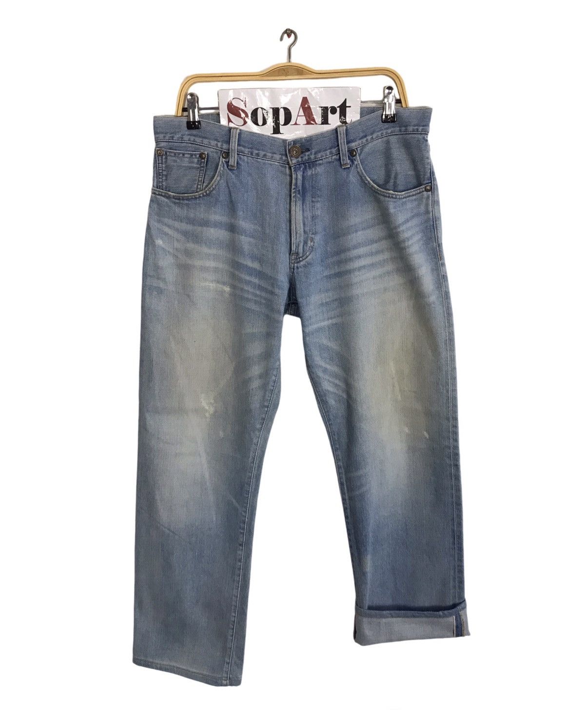 image of Back Number Half Selvedge Distressed Denim Jeans in Blue, Men's (Size 34)