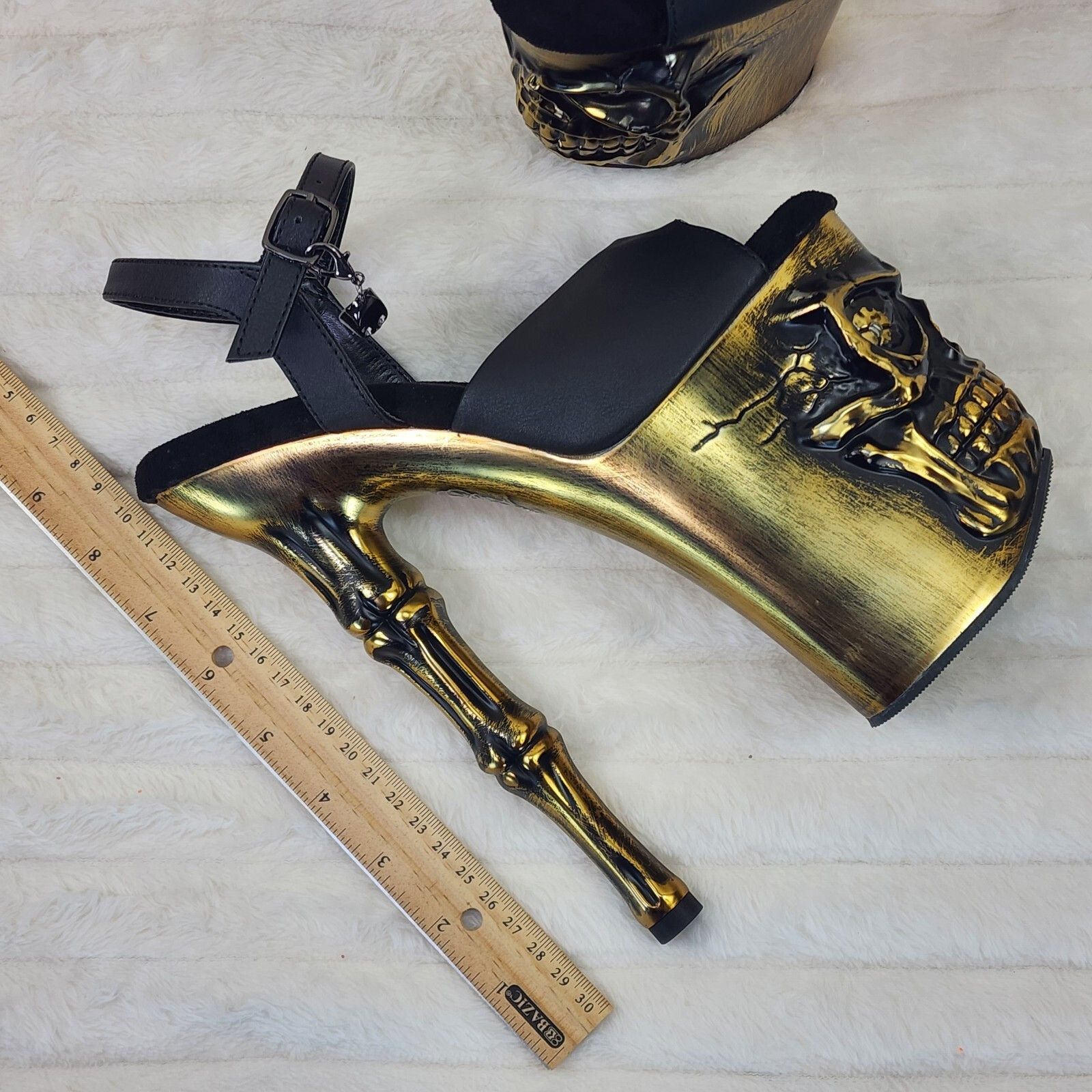 Other Rapture Black Matte Gold Brass Skull & Bones 8" High Heel Pl Size US 10 / IT 40 - 5 Thumbnail