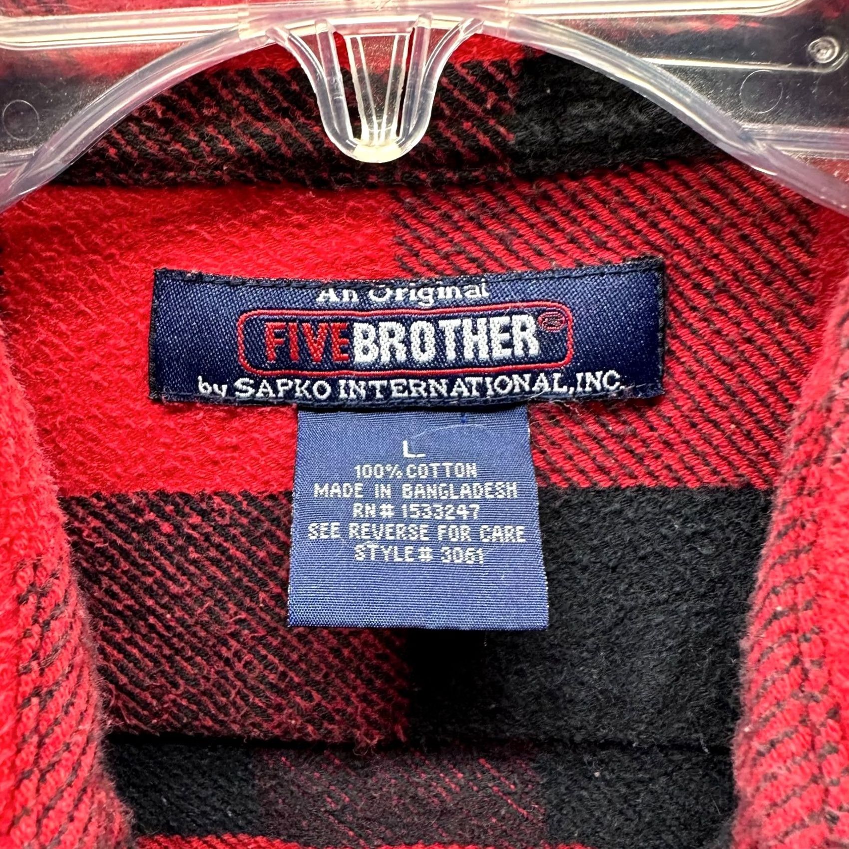 Vintage Five Brothers Flannel Shirt Adult Large Red Black Heavy Cotton Mens Work 80s Size US L / EU 52-54 / 3 - 6 Thumbnail