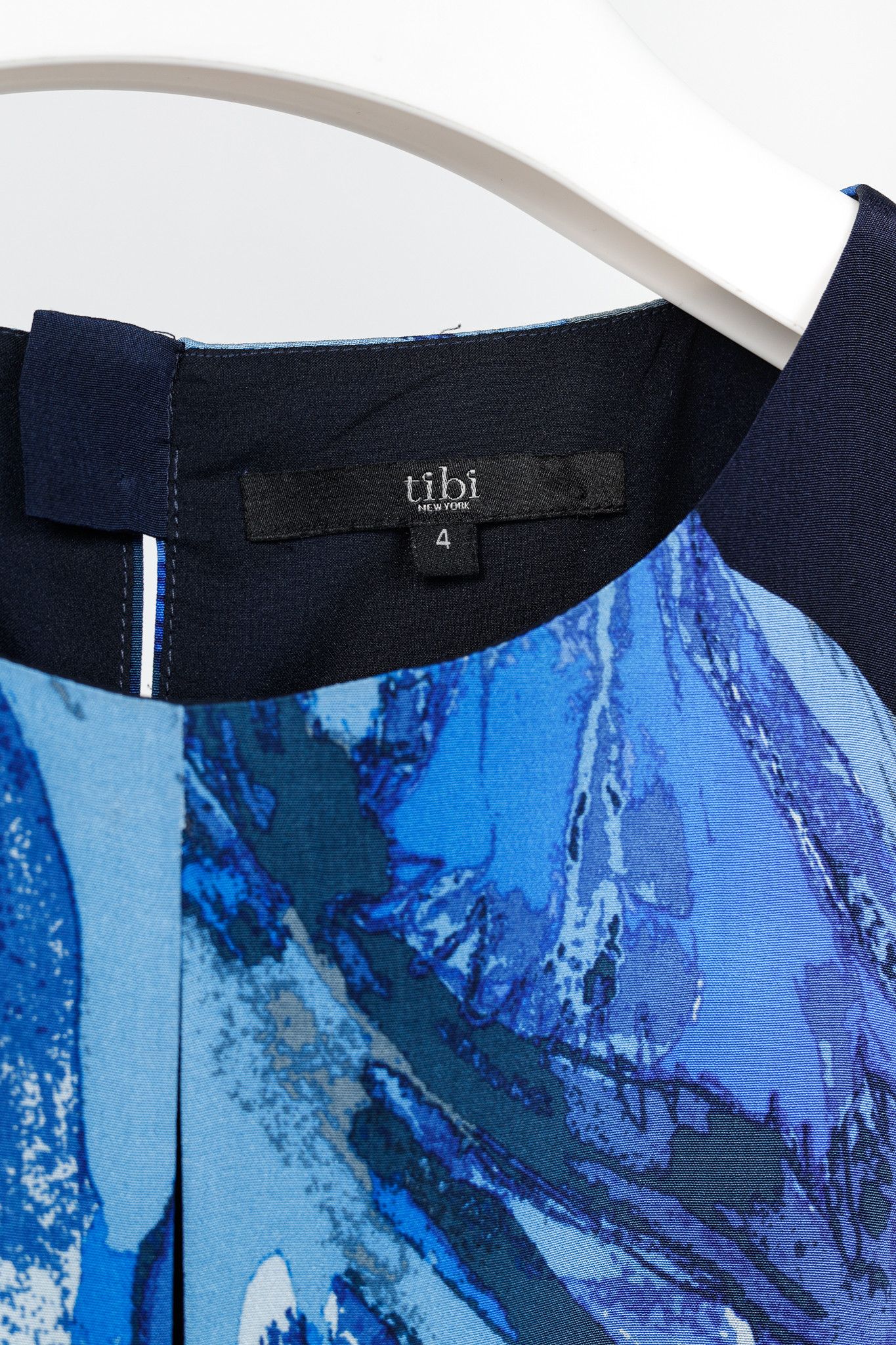 Tibi Tibi Navy Printed Silk Satin Keyhole Mini Dress Size S / US 4 / IT 40 - 4 Thumbnail