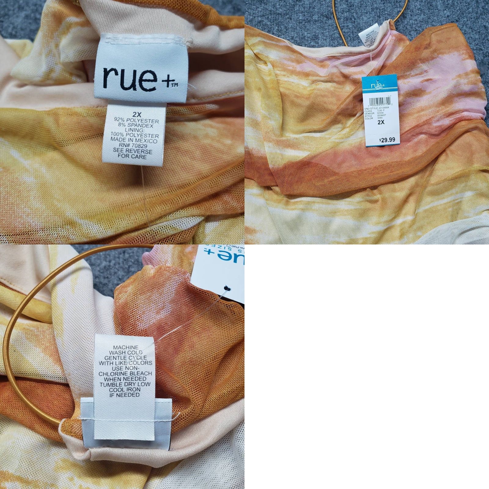 Vintage Rue21 Bodycon Dress Womens Plus 2XOrange Sunset Stretch Ruched Knee Length New Size XXL / US 16-18 / IT 52-54 - 8 Thumbnail