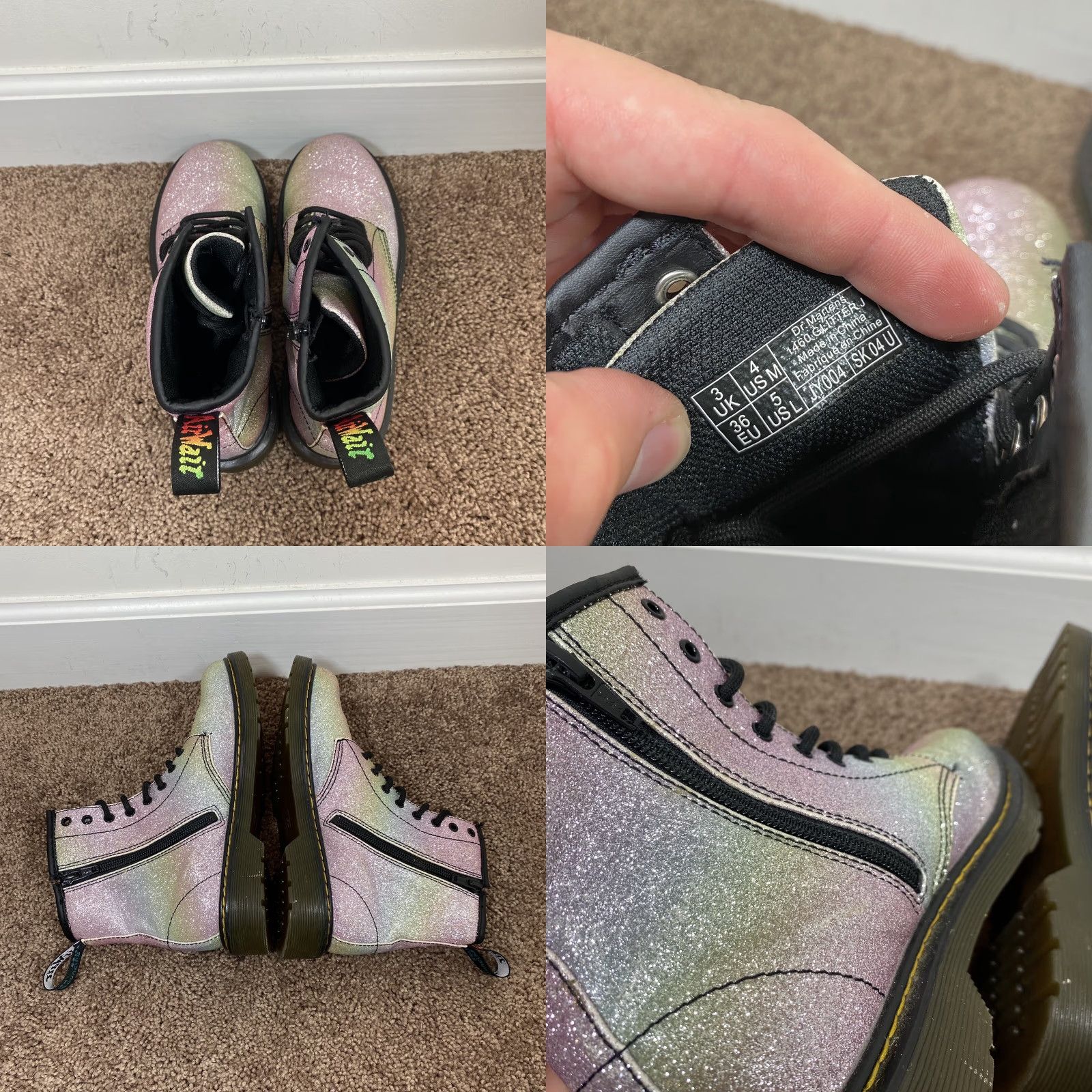 Dr. Martens VINTAGE Dr. Martens Boots Rainbow Glitter Zipper J Womens US 5 Style 1460J JY004 Size US 5.5 / IT 35.5 - 8 Thumbnail