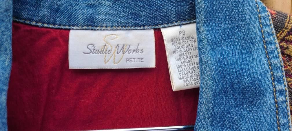 Designer 90s Vintage Denim Jean Jacket with Patchwork Size S / US 4 / IT 40 - 2 Thumbnail