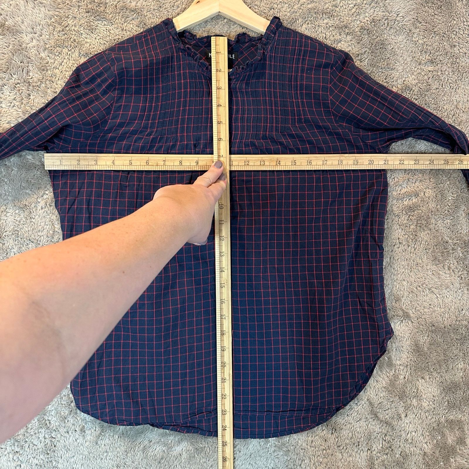 J.Crew J. Crew Blue Red Windowpane Pintuck Popover Top Shirt 0 XS Size XS / US 0-2 / IT 36-38 - 7 Thumbnail