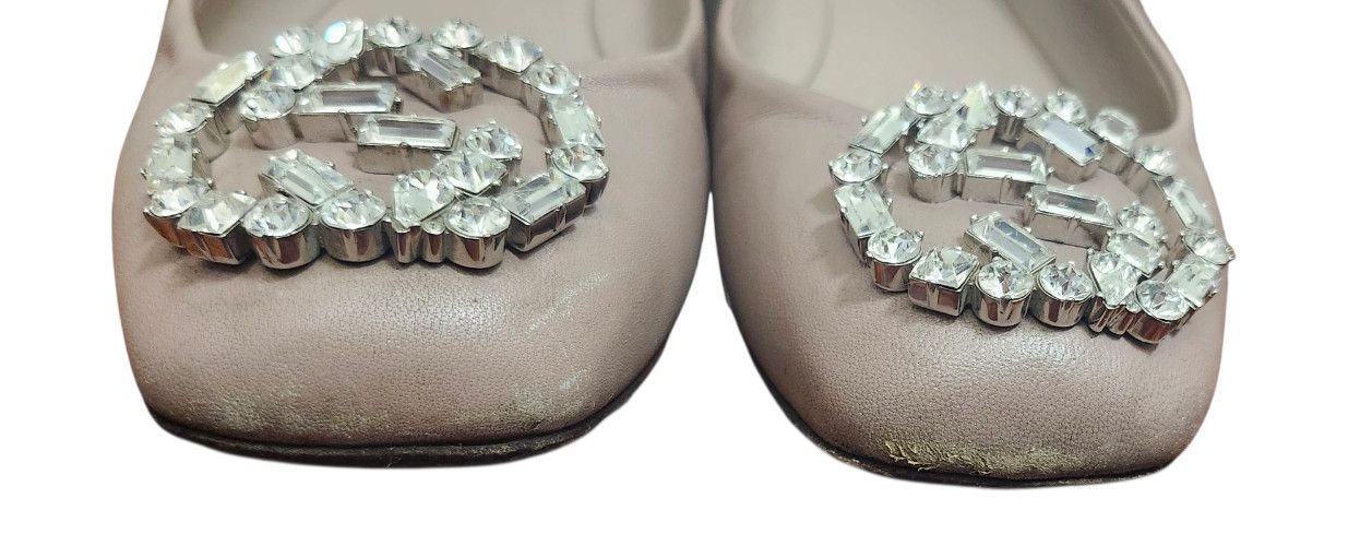 Gucci Gucci Women's Flats Pink Satin Square Toe GG Crystal Logo Size US 5.5 / IT 35.5 - 4 Thumbnail