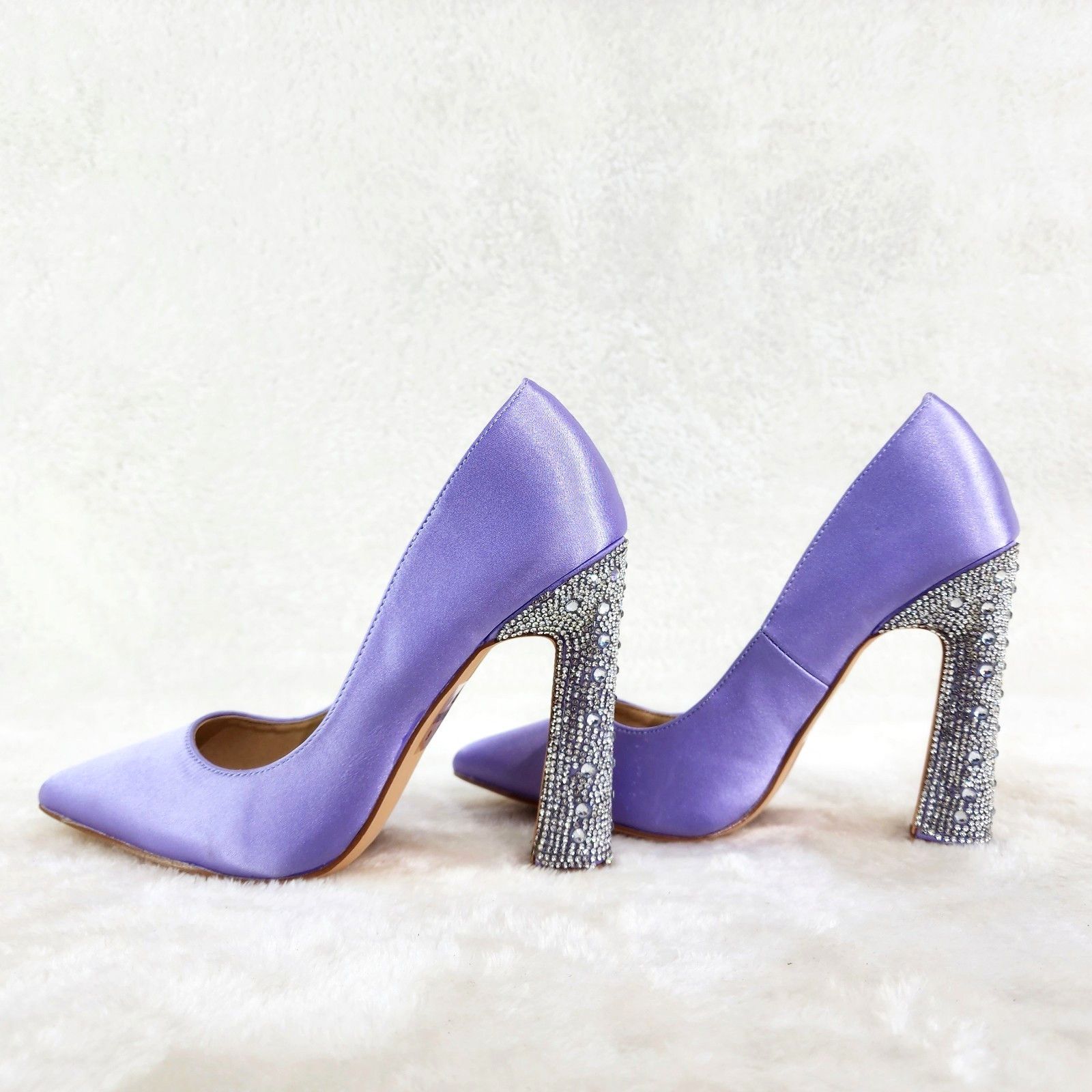 Other Klume Lilac Purple Satin Pumps Chunky Rhinestone High Heel E Size US 9 / IT 39 - 2 Thumbnail