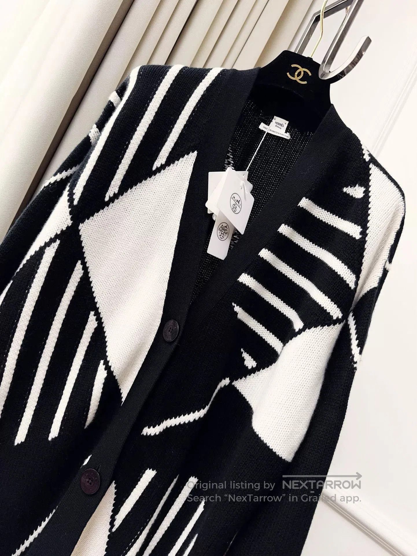 Hermes Hermes Black White Cashmere Cardigan Coat. Size US M / EU 48-50 / 2 - 3 Thumbnail