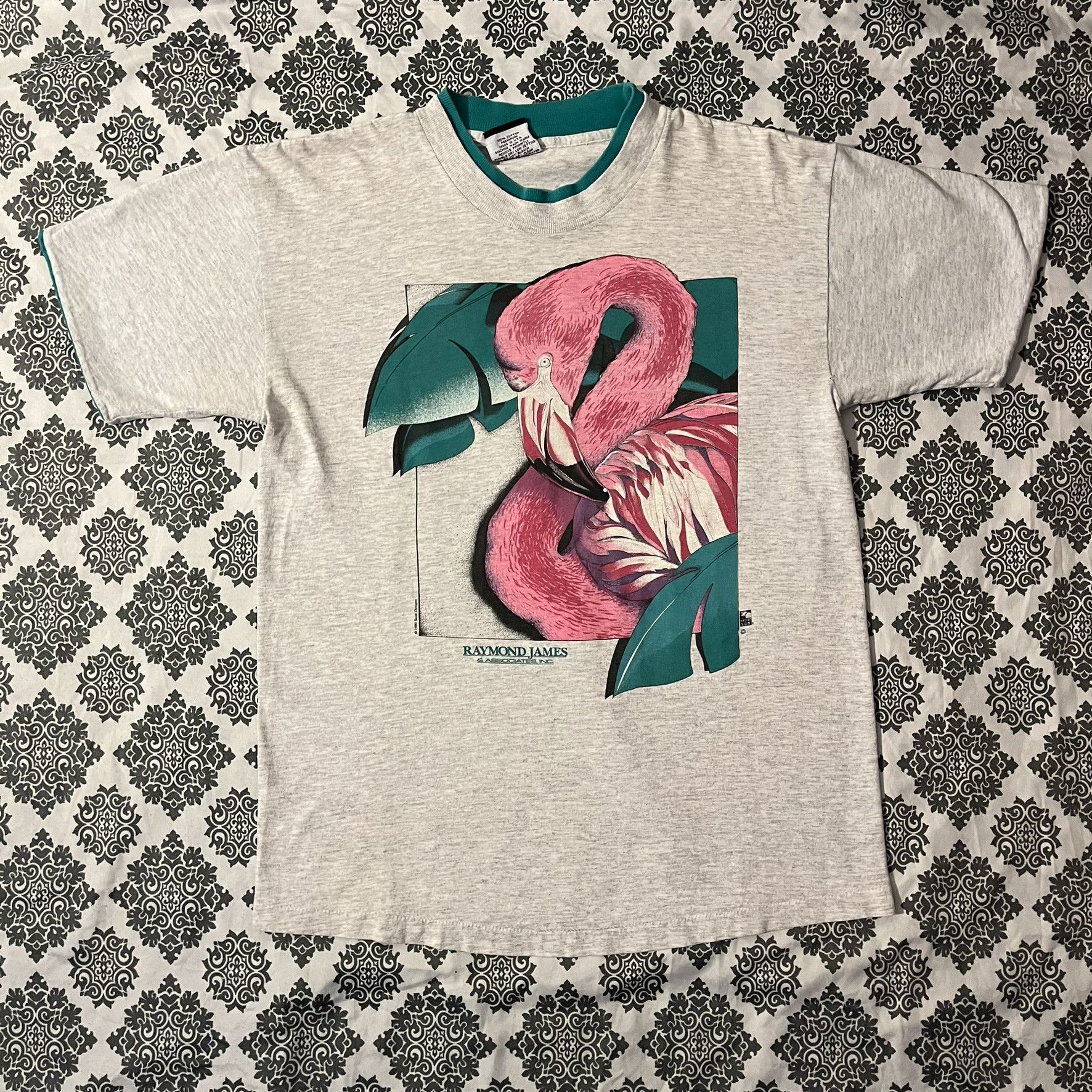 Signal Sport VTG 90s Pink Flamingo in Leaves Graphic Art Illustrative Tee Size US M / EU 48-50 / 2 - 1 Thumbnail