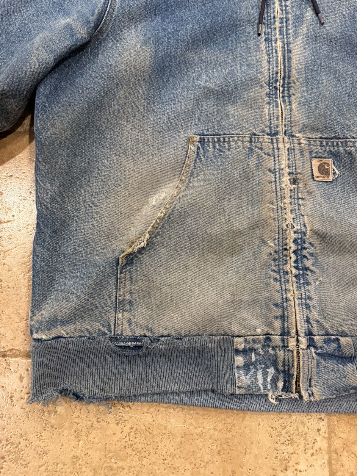 Carhartt Vintage Carhartt Denim Blanket Lined Thrashed Hooded Jacket Size US XL / EU 56 / 4 - 7 Thumbnail