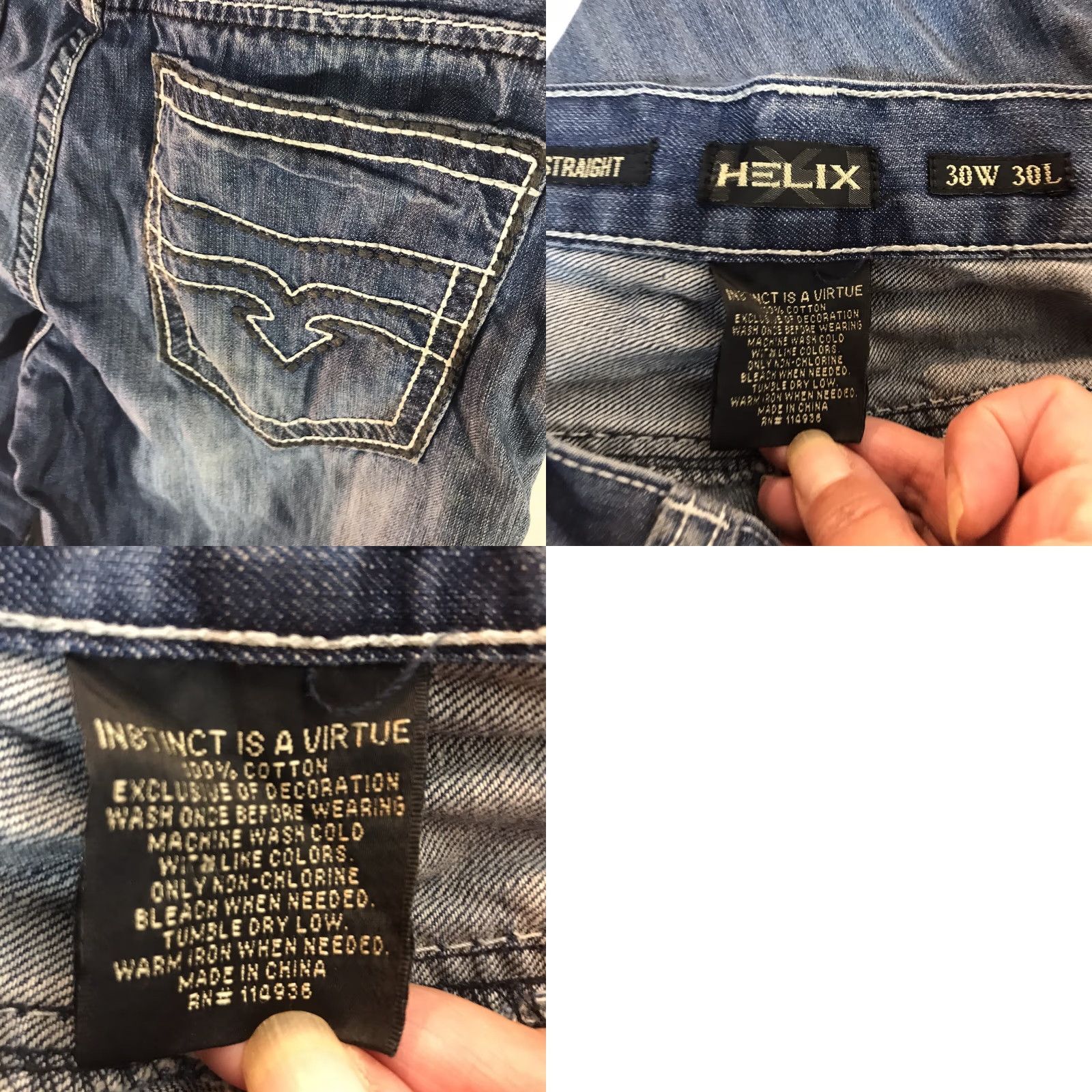 Vintage Helix Jeans Straight Fit 30X30 Blue Denim Mens 90s City Size US 30 / EU 46 - 8 Thumbnail