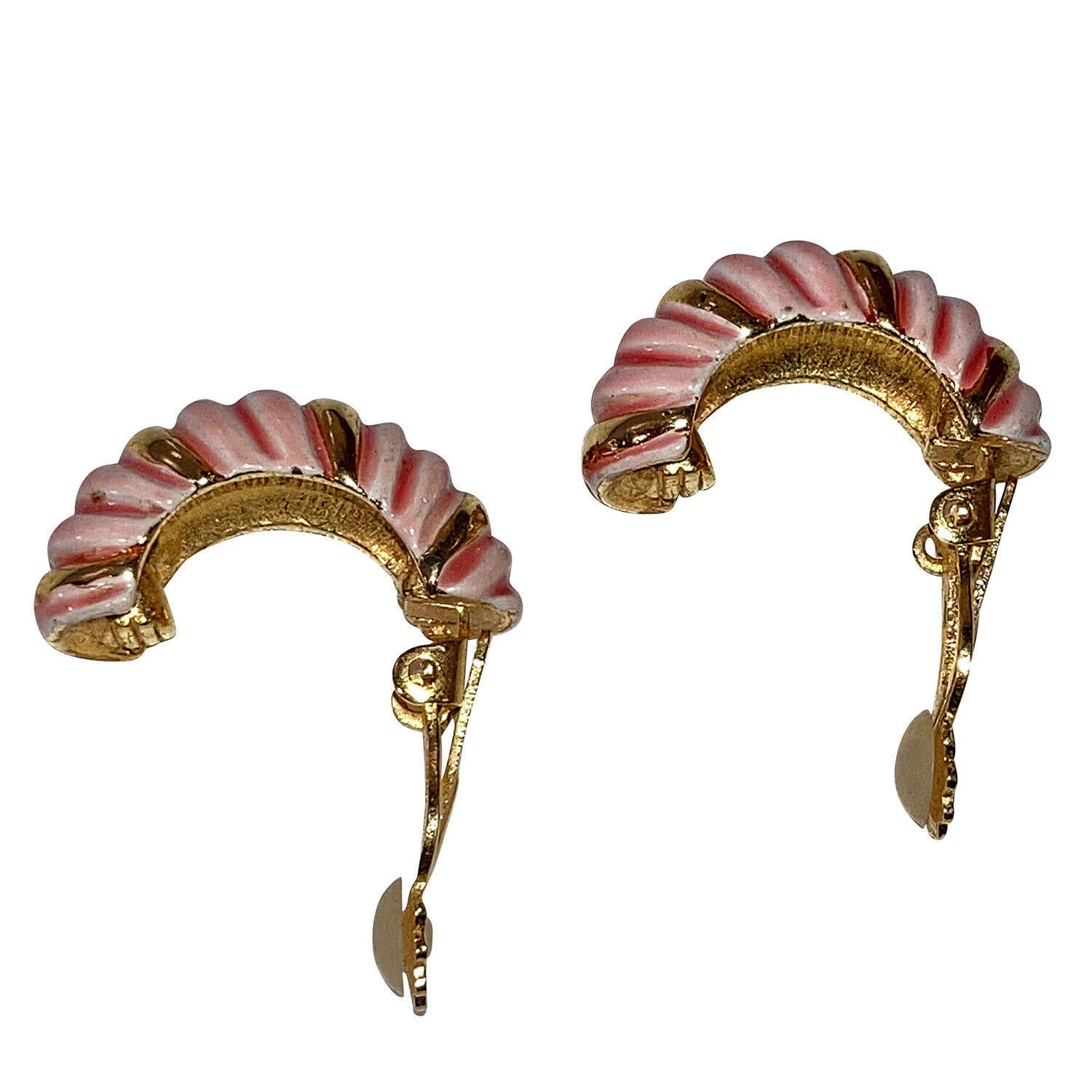 Designer Robert Caterpillar Gold Tone and Pink Enamel Hoop Earrings Size ONE SIZE - 4 Thumbnail