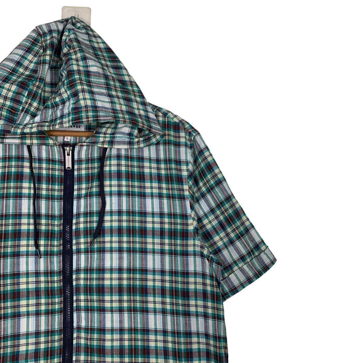 Converse CONVERSE GREEN CHECKED SHORT SLEEVE HOODIES JACKET #0196-C10 Size US L / EU 52-54 / 3 - 6 Thumbnail