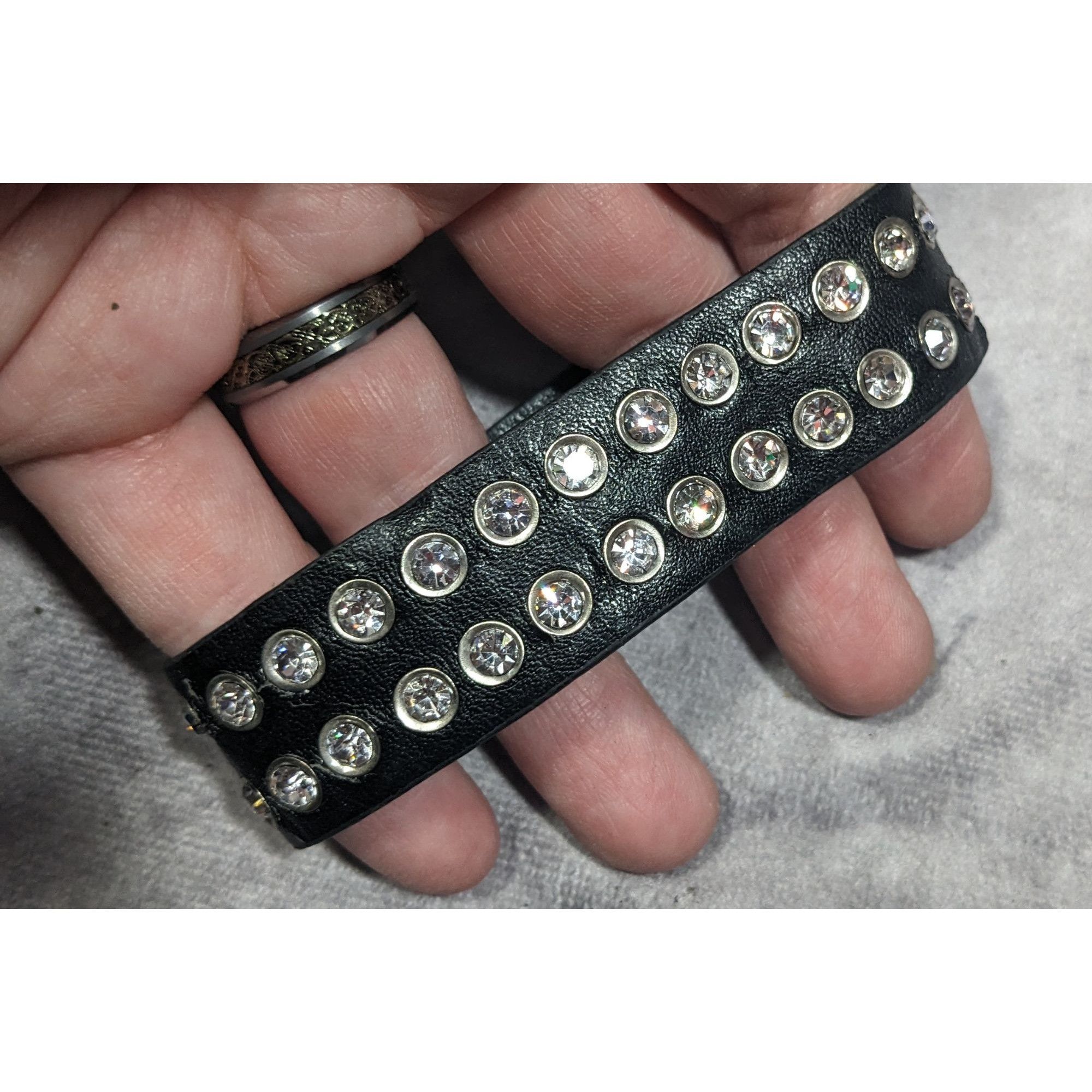 Other Glam Goth Rhinestone Studded Faux Leather Bracelet Size ONE SIZE - 8 Thumbnail