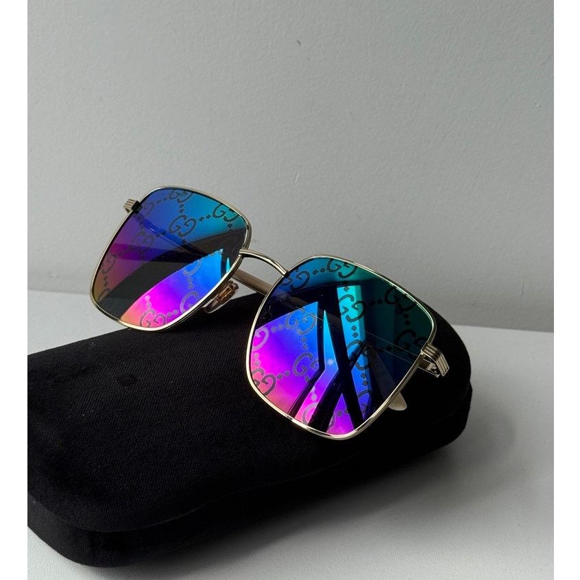 Gucci NEW Gucci GG0802S Rainbow Logo Gold Metal Mirror Sunglasses Size ONE SIZE - 1 Thumbnail