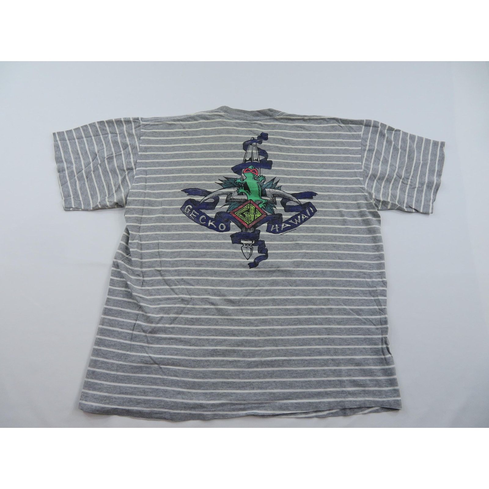Other 90s Gecko Hawaii T-Shirt Gray White Striped Sz XL Size US XL / EU 56 / 4 - 1 Thumbnail