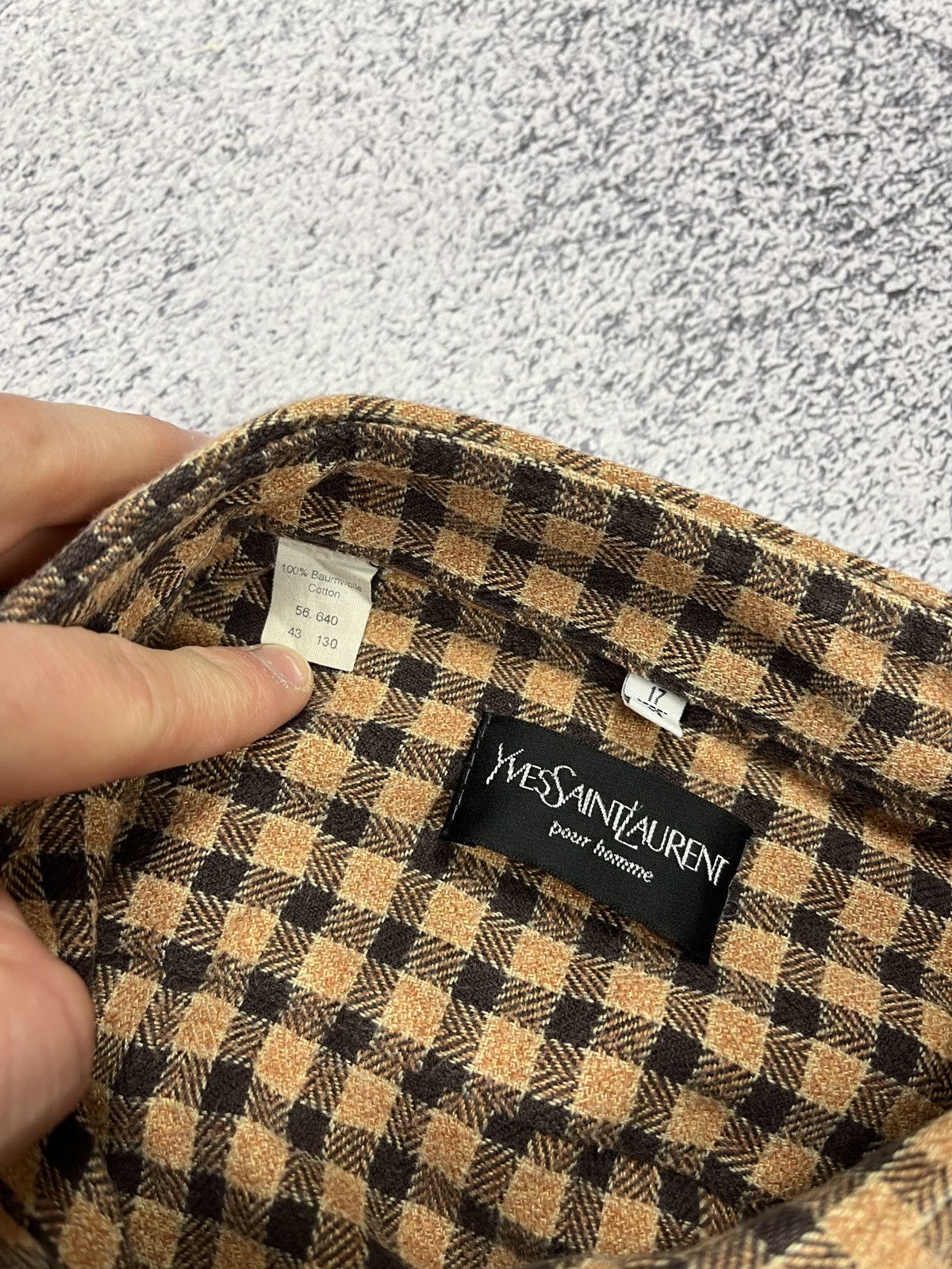 Vintage Yves Saint Laurent Pour Homme YSL Logo Flannel Plaid Shirt Size US L / EU 52-54 / 3 - 7 Thumbnail