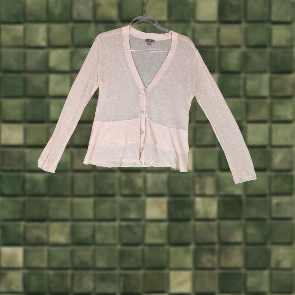 J. Jill J Jill Cardigan Womens Small Pastel Pink Sweater Linen Blend Coquette Size S / US 4 / IT 40 - 1 Thumbnail