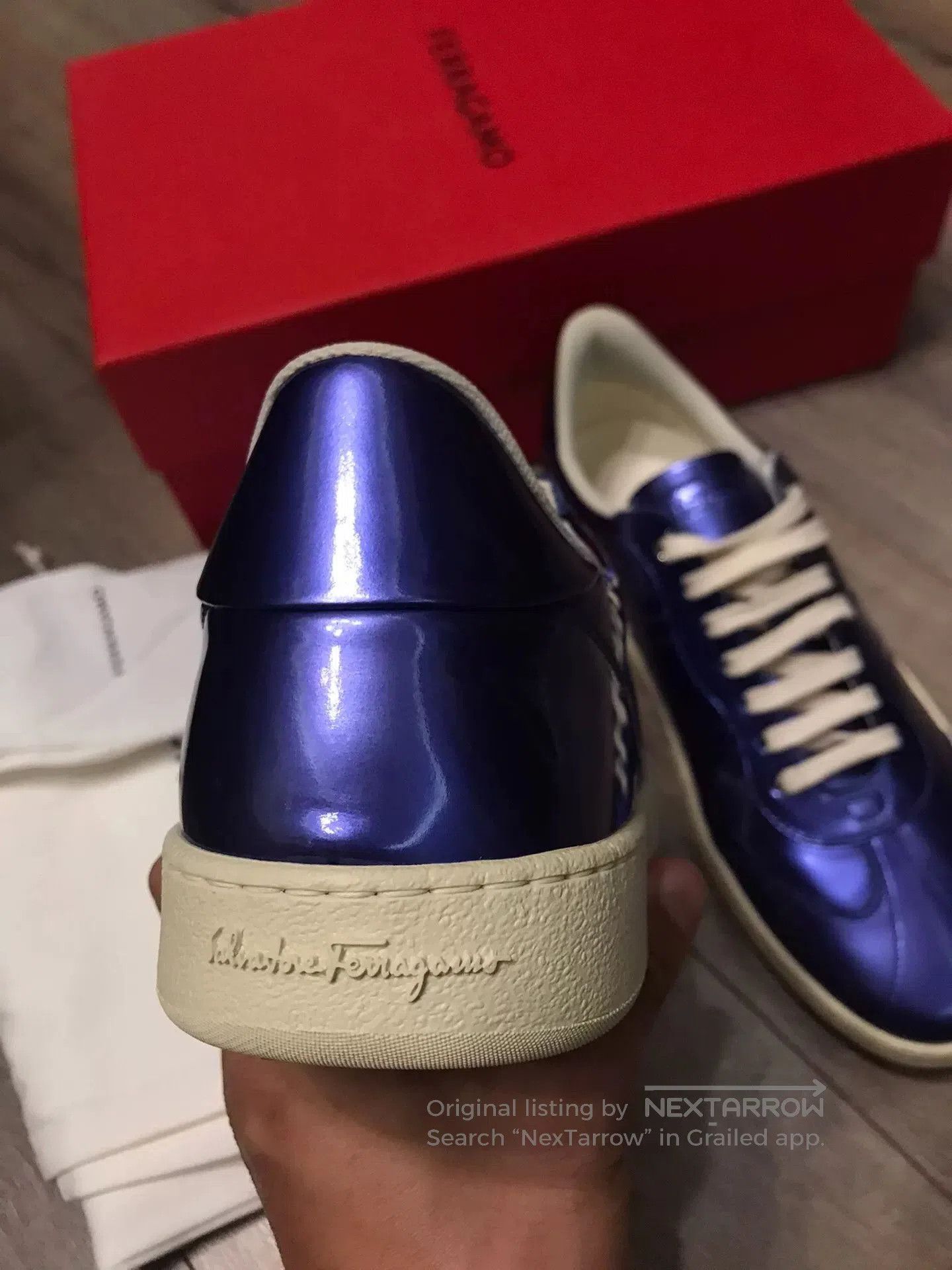 Salvatore Ferragamo Ferragamo Electric Blue-Purple Leather Casual Shoes. Size US 9 / EU 42 - 3 Thumbnail