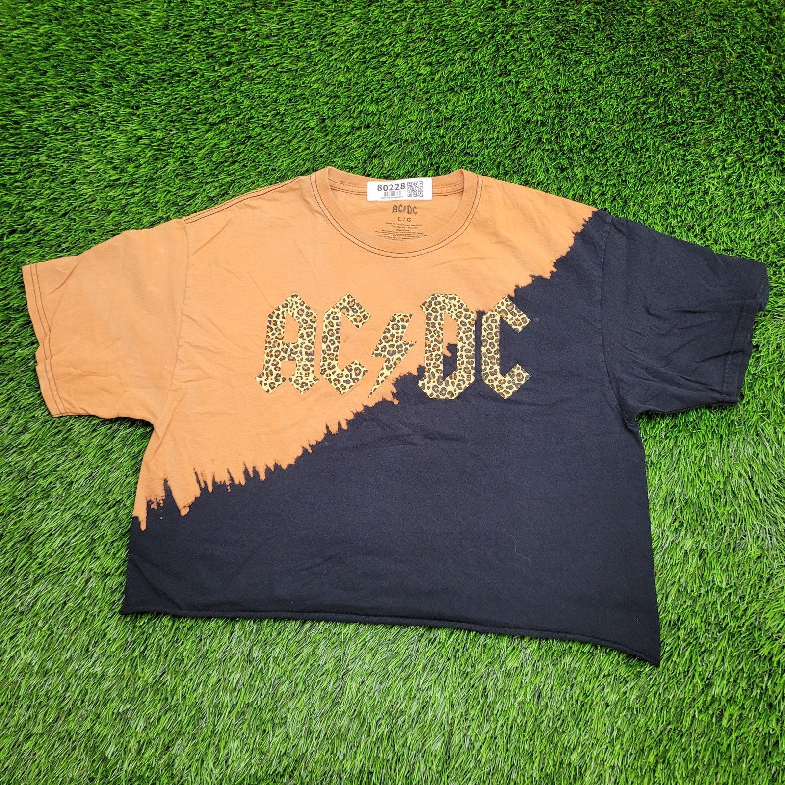 Other ACDC Leopard Print Crop-Top Shirt Womens L 21x18 Bleach Dye Size L / US 10 / IT 46 - 1 Thumbnail