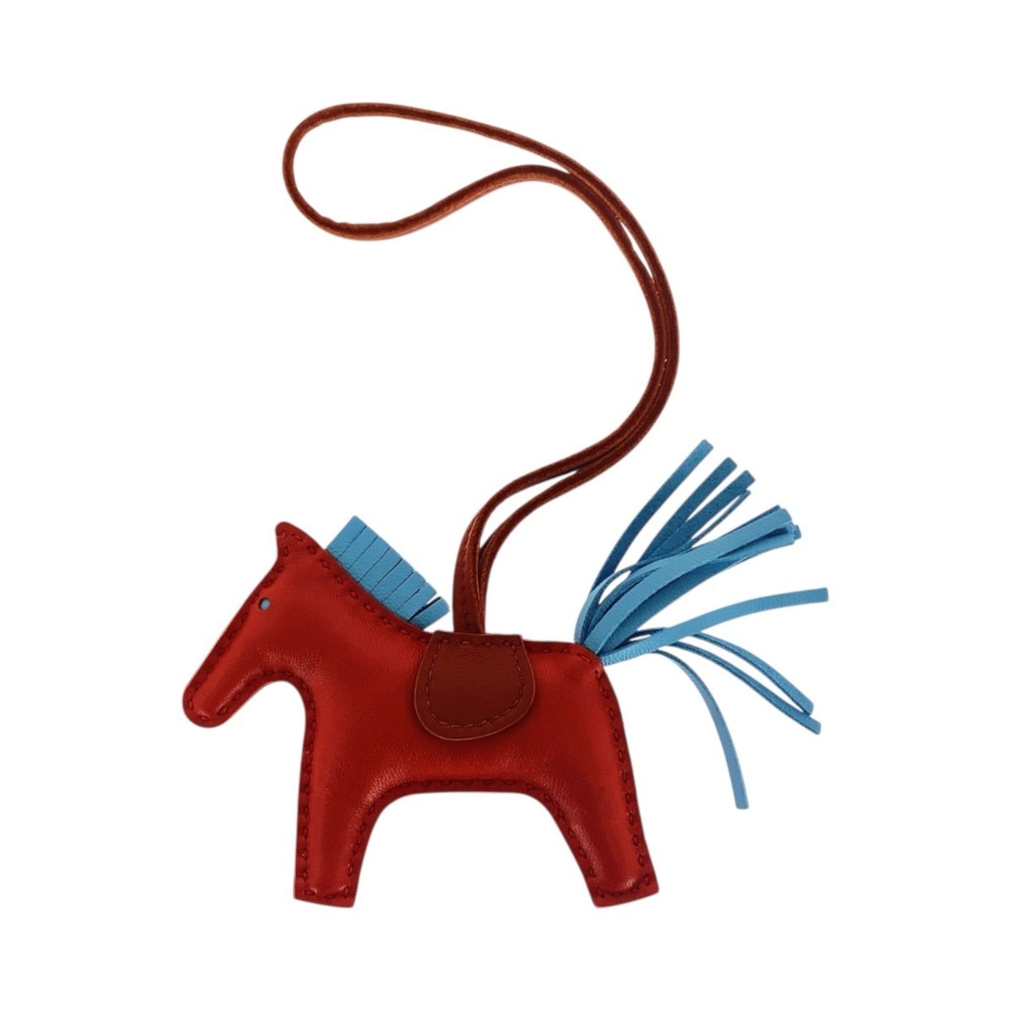 HERMES Rodeo Pegasus PM Bag Charm in Red, Brown, and Light Blue. Anjou Milo Swift Keychain with A Stamp. Women's.