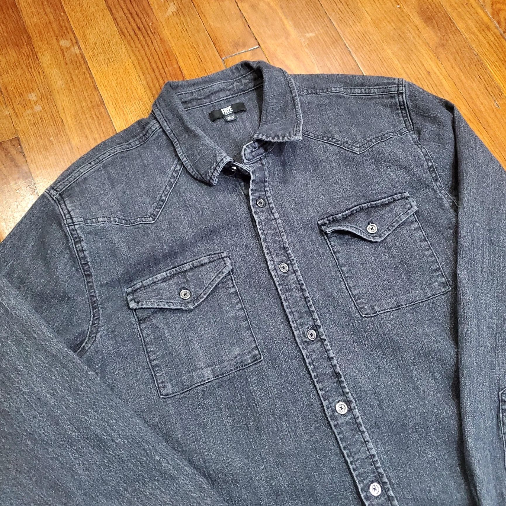 Frye Frye Shirt Mens Large Gray Denim Western Stretch Button Front Long Sleeve Casual Size US L / EU 52-54 / 3 - 4 Thumbnail