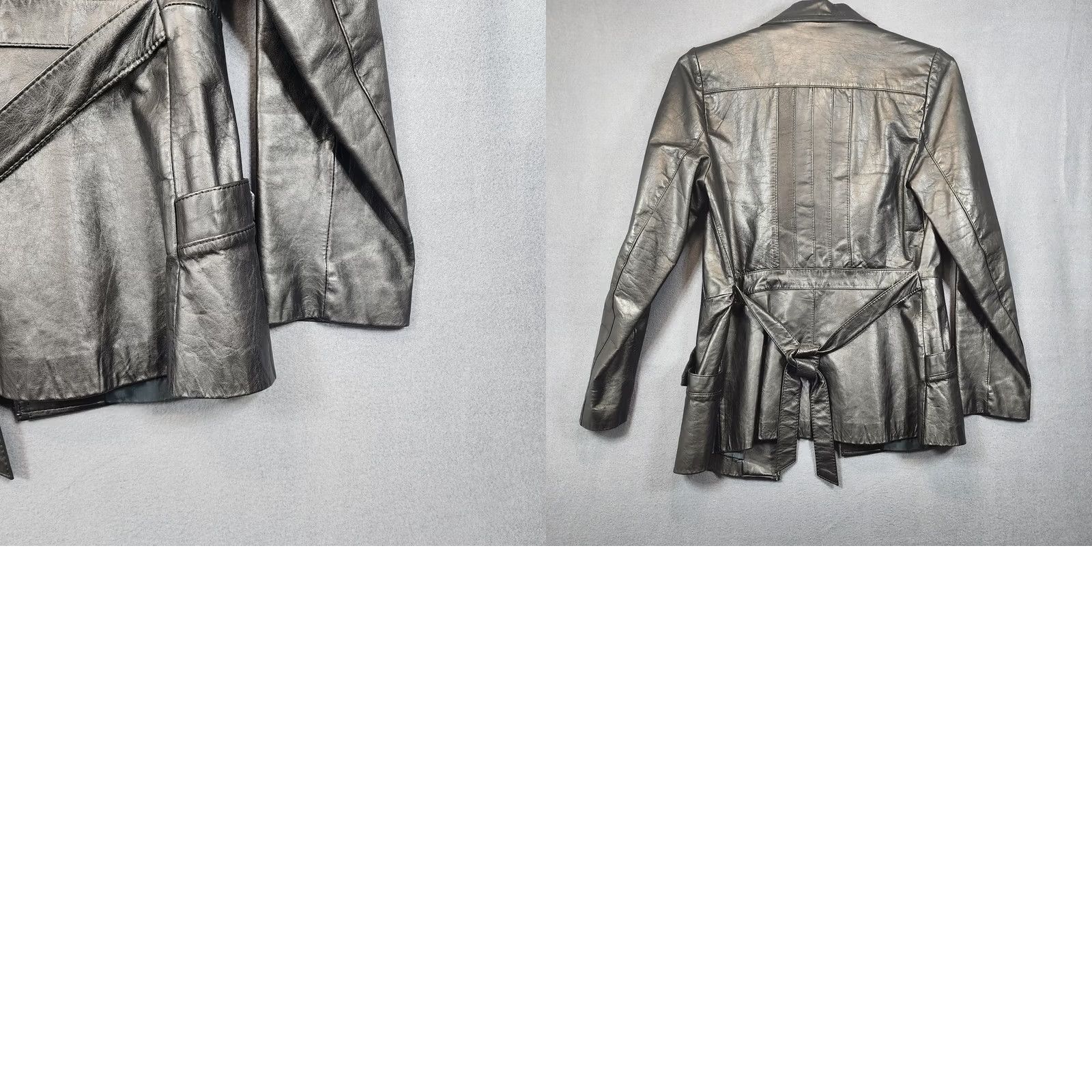 Vintage VINTAGE Opera Leather Jacket Womens 9/10 Black Button Waist Tie Classic Mob Wife Jacket Ladies Mens Womens Size M / US 6-8 / IT 42-44 - 10 Thumbnail