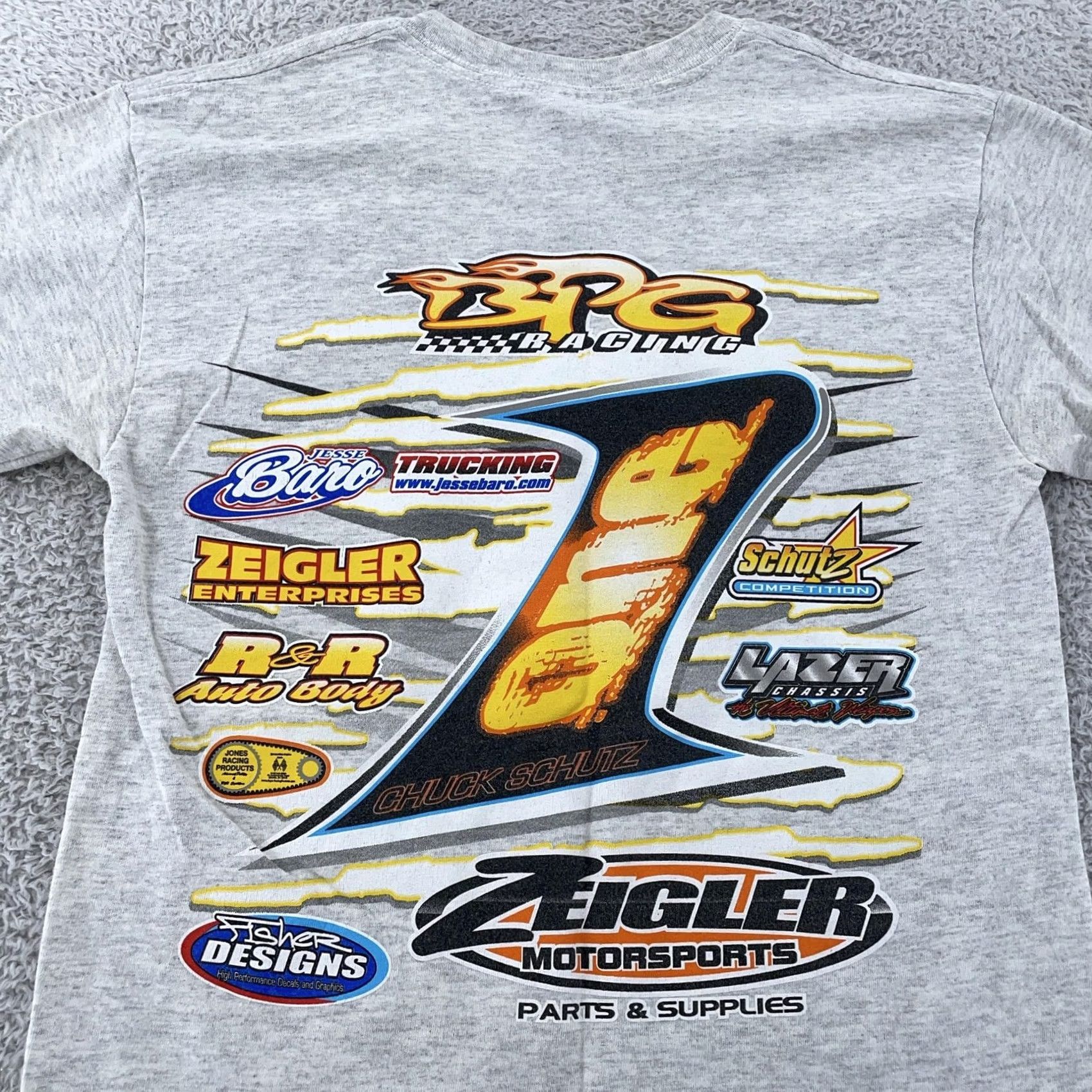 Gildan VINTAGE Chuck Schutz Dirt Track Racing Shirt Mens S Gray BPG Car Size US S / EU 44-46 / 1 - 5 Thumbnail