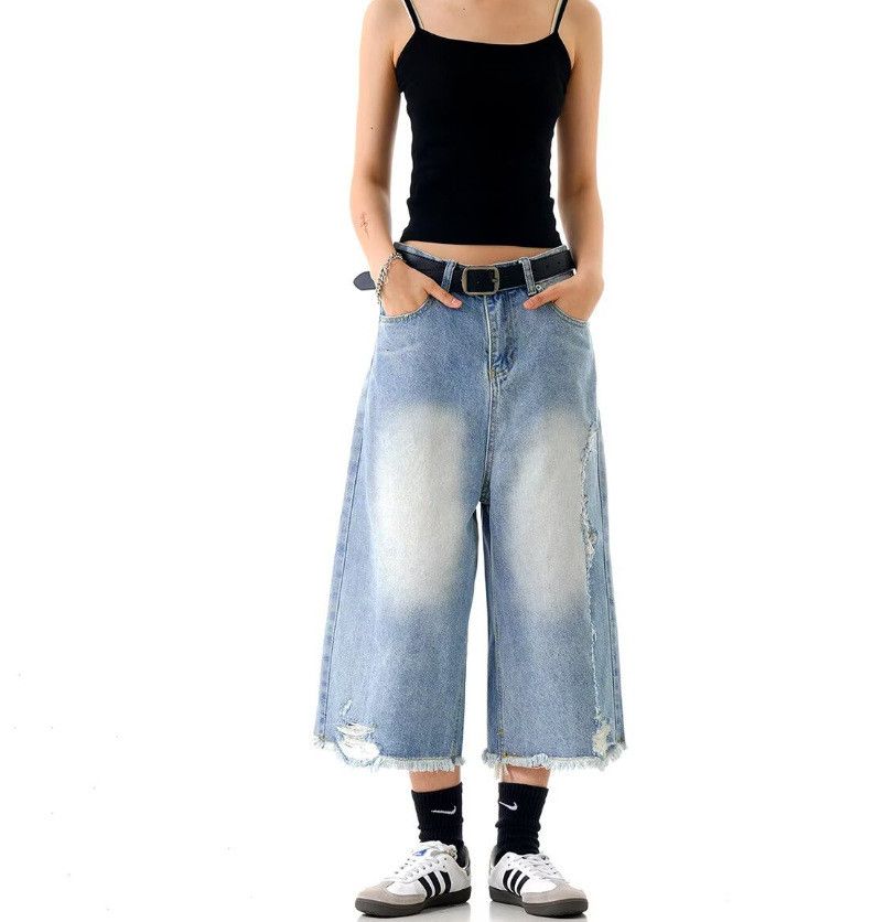 Japanese Brand Retro loose ripped denim shorts Size US 32 / EU 48 - 6 Thumbnail