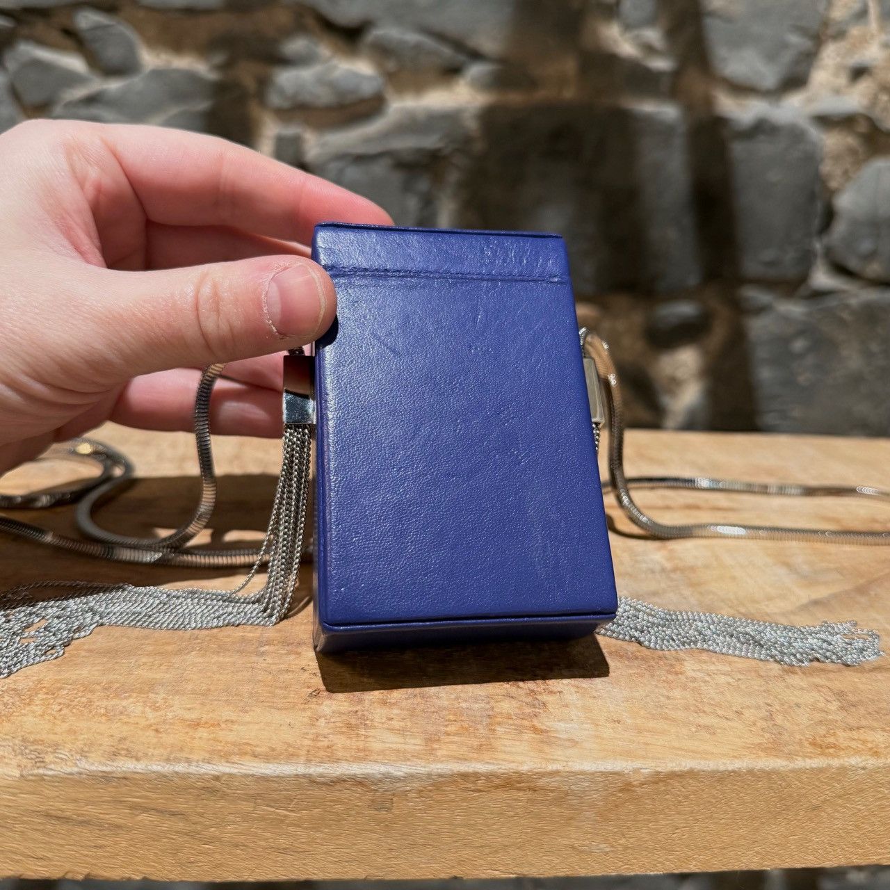 Saint Laurent Paris Saint Laurent Blue Leather Smoking Box Chain Minaudiere Bag Size ONE SIZE - 6 Thumbnail