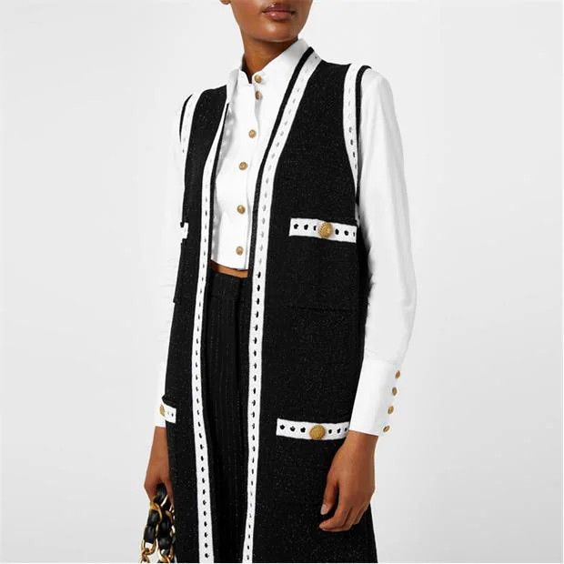 Balmain o1g2r1mq0924 Sleeveless Lace Cardigan in Noir & White Size XS / US 0-2 / IT 36-38 - 3 Thumbnail