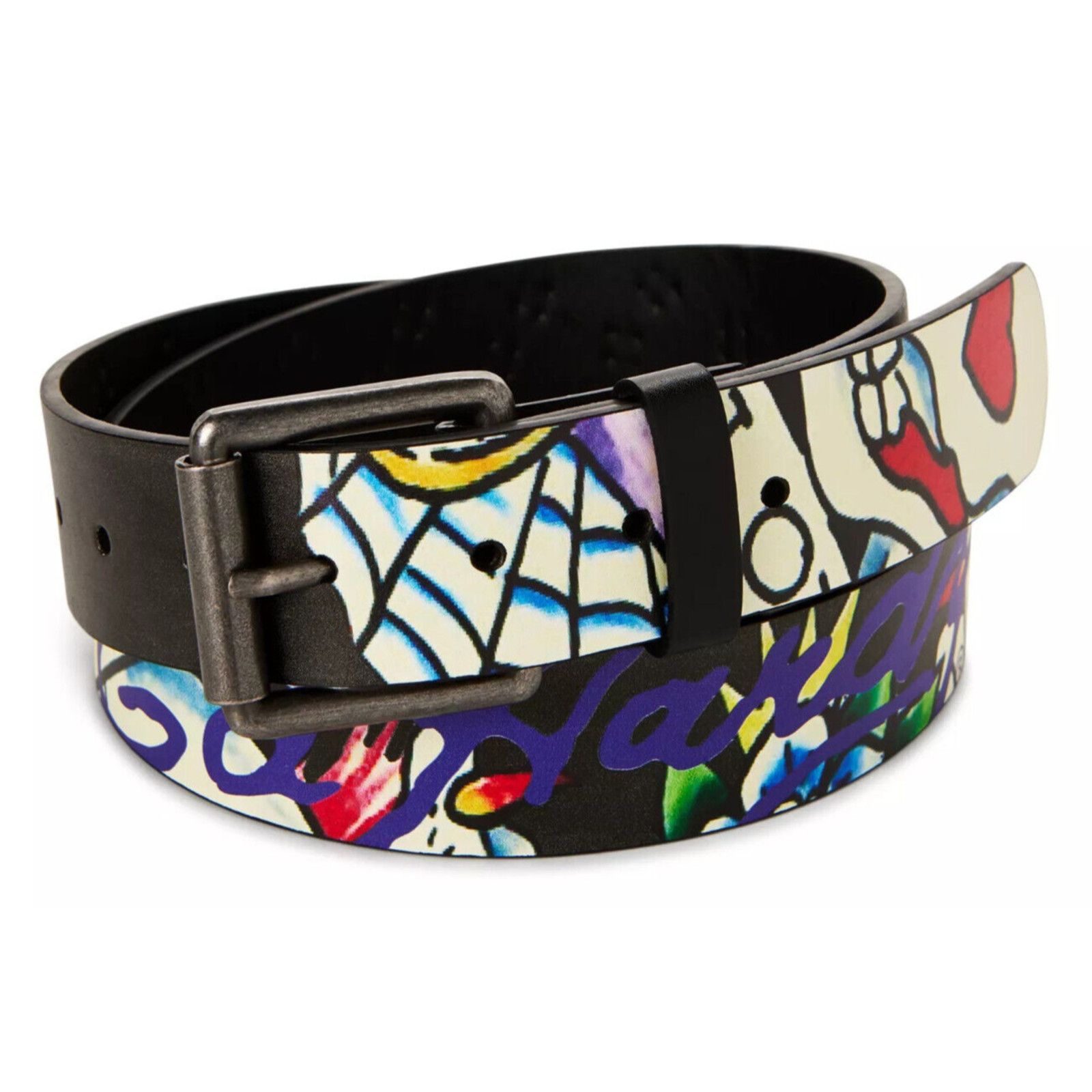 Ed Hardy Ed Hardy Men Skull in Love Print Black Belt With Rivet Studs Size 38 - 1 Thumbnail