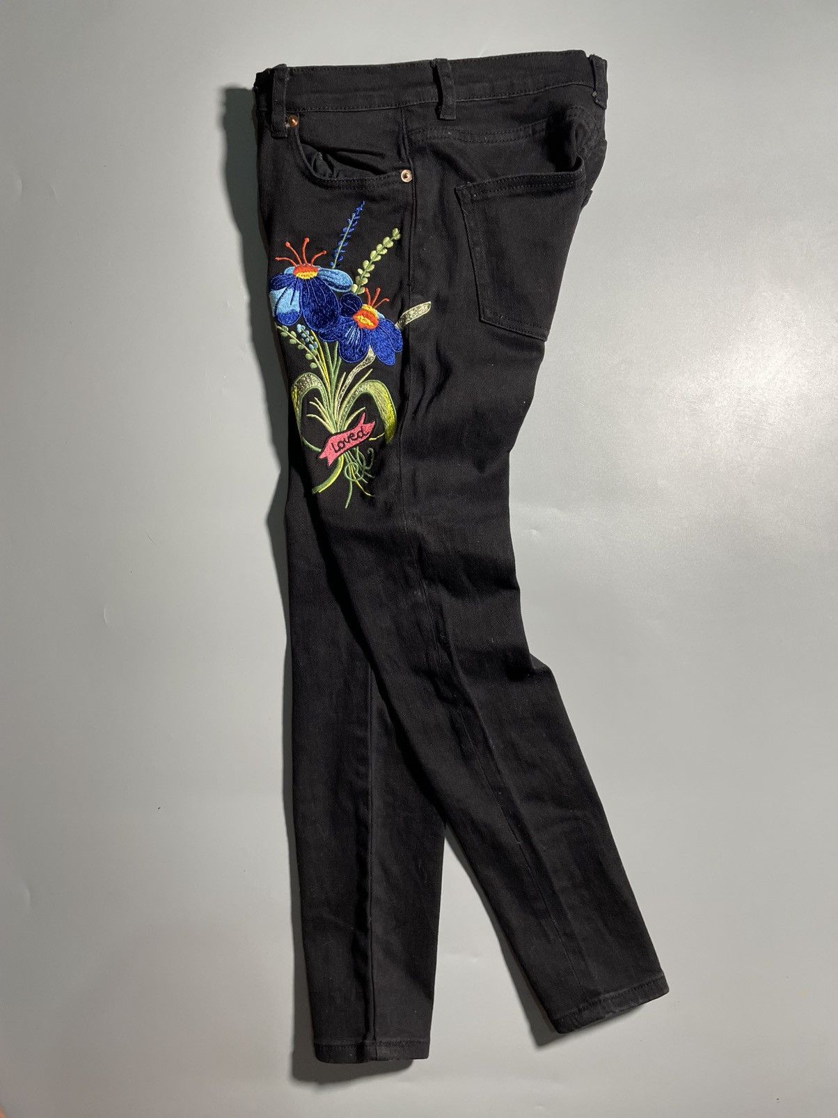 Gucci Gucci X Unskilled Worker Black Denim Floral Skinny Fit Jeans Size 26" / US 2 / IT 38 - 4 Thumbnail