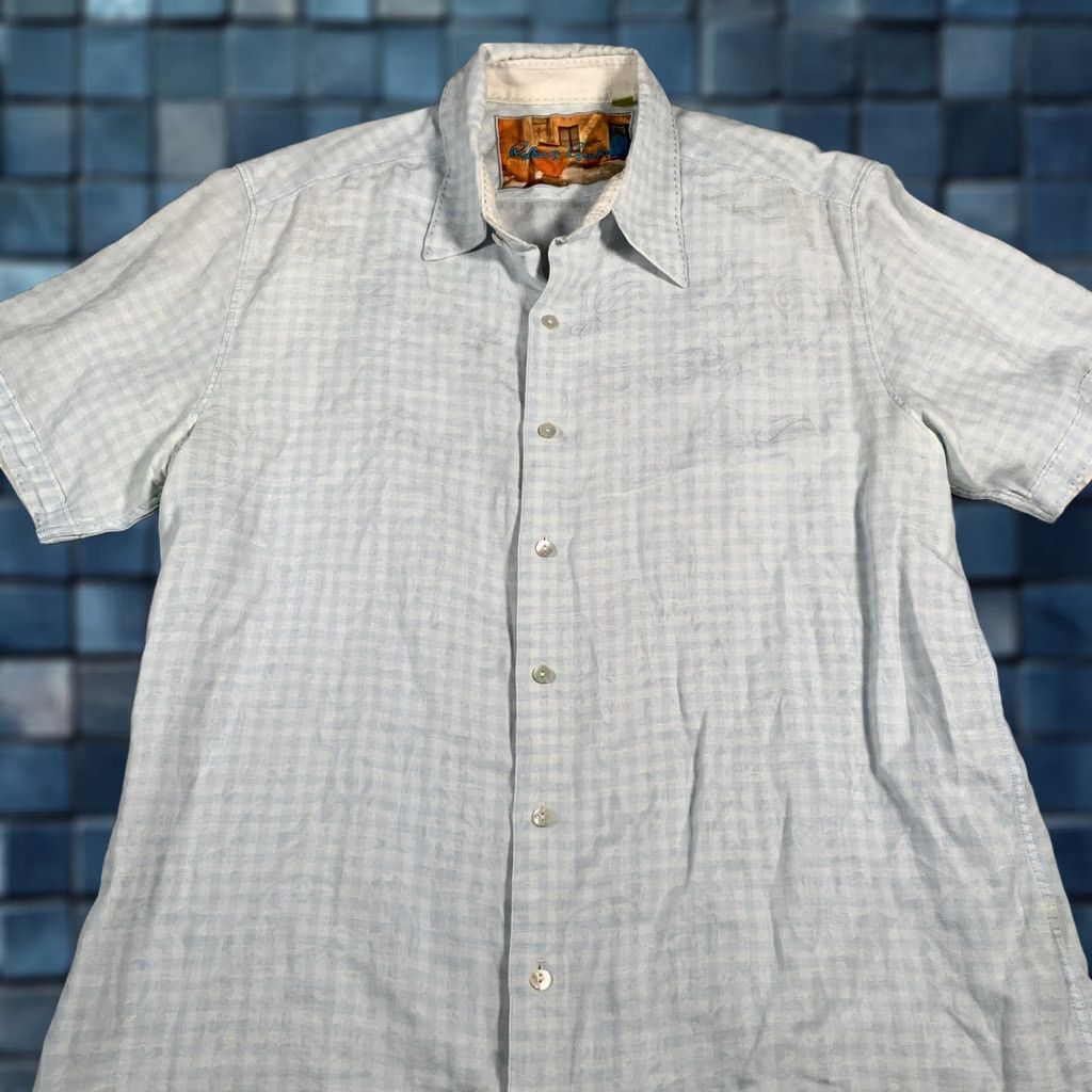 Robert Graham VINTAGE? No. Robert Graham Shirt Mens XL Linen Classic Fit Short Sleeve Button Front Blue Check Size US XL / EU 56 / 4 - 1 Thumbnail