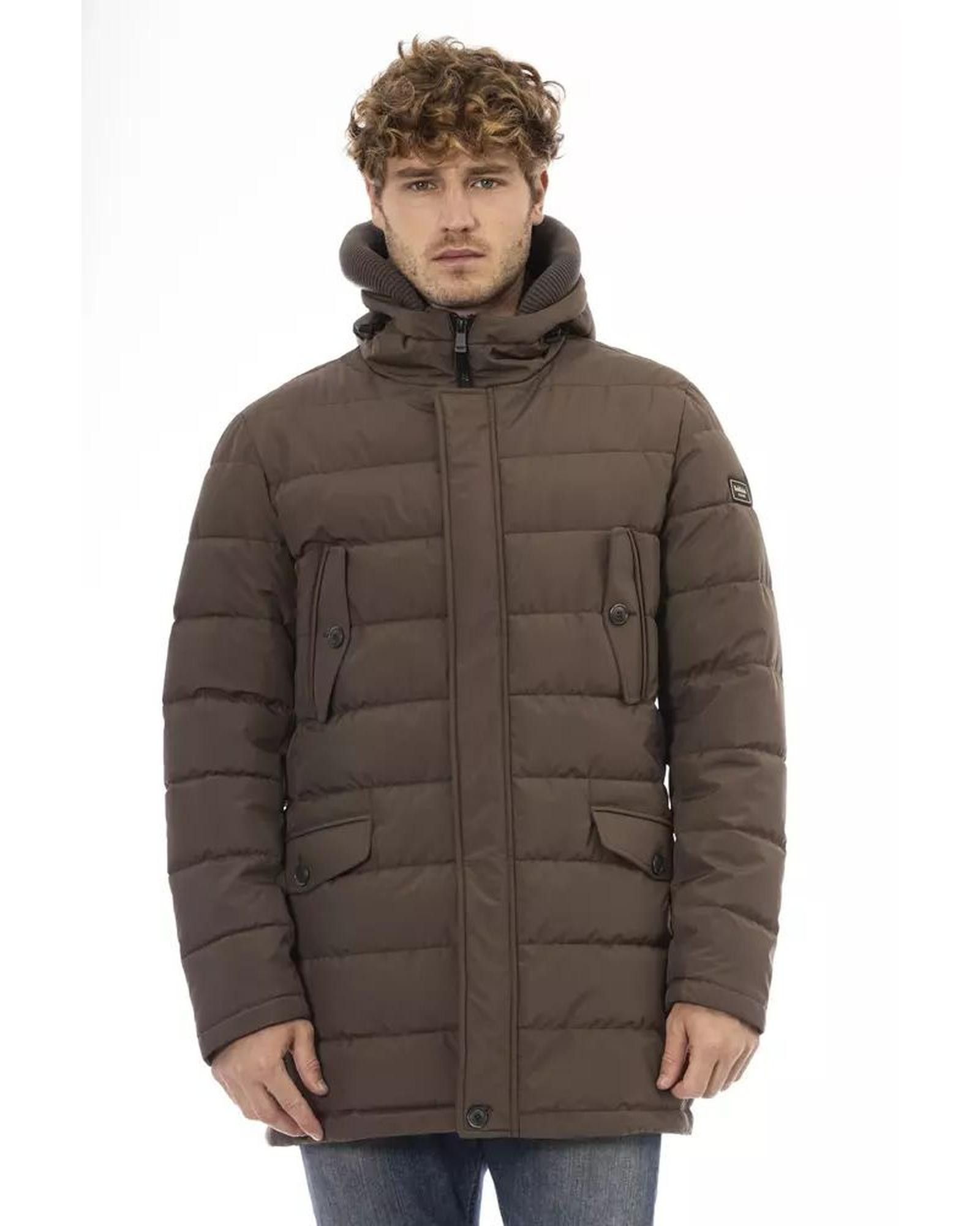 image of Baldinini Polyester Hooded Zip Jacket With Front Pockets in Brown, Men's (Size Medium)