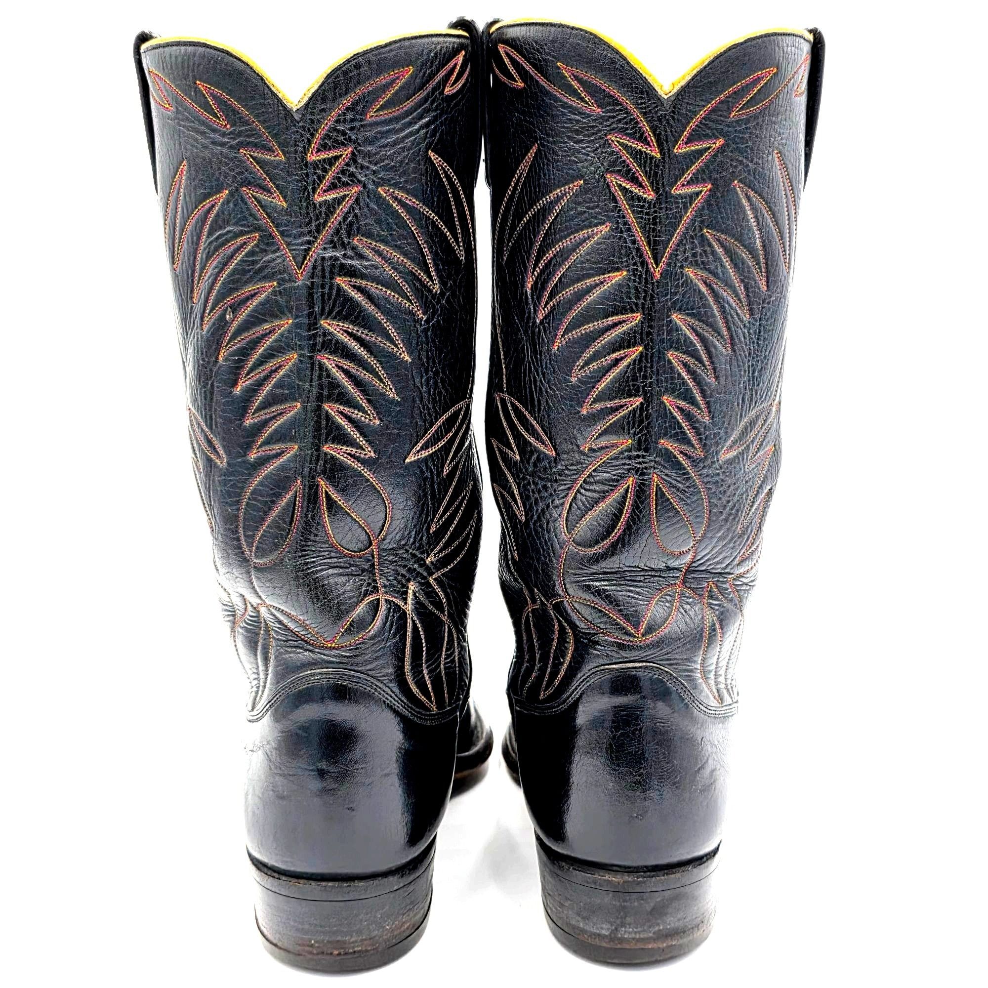 Justin Boots 1950s? Vintage Justin Boots Black Leather Men 10.5D Snip-toe Size US 10.5 / EU 43-44 - 14 Thumbnail