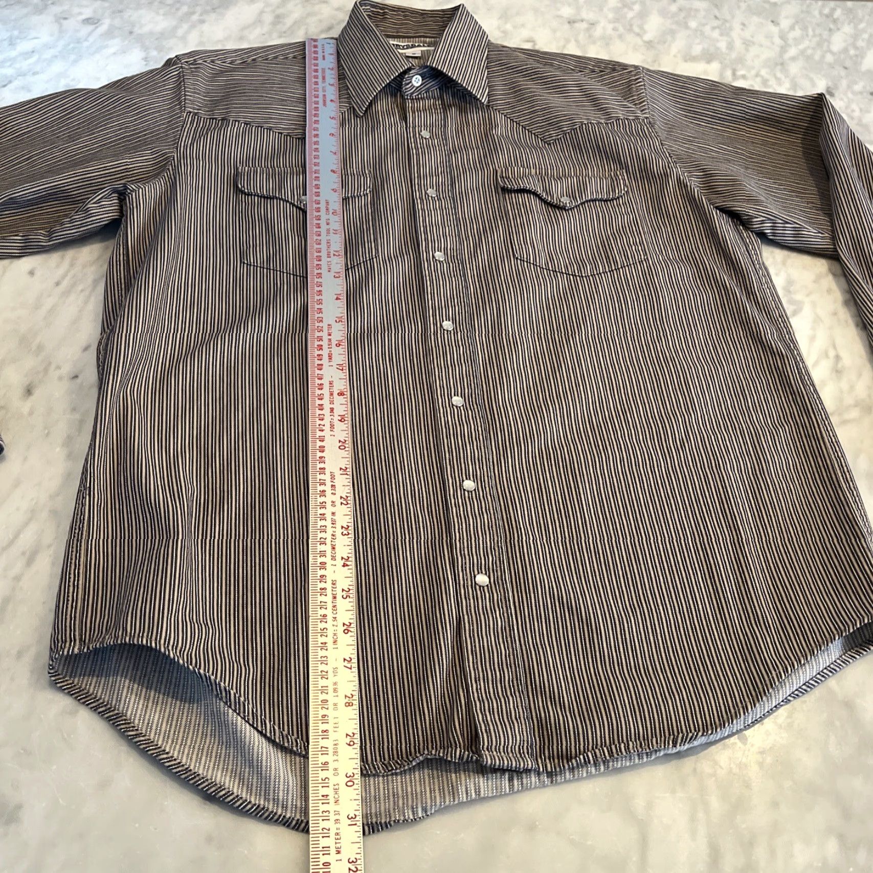 Vintage VINTAGE Drysdales Men’s M Western Shirt Pearl Snap Heavy Cotton Blue Stripe Pockets Flaw Size US M / EU 48-50 / 2 - 7 Thumbnail