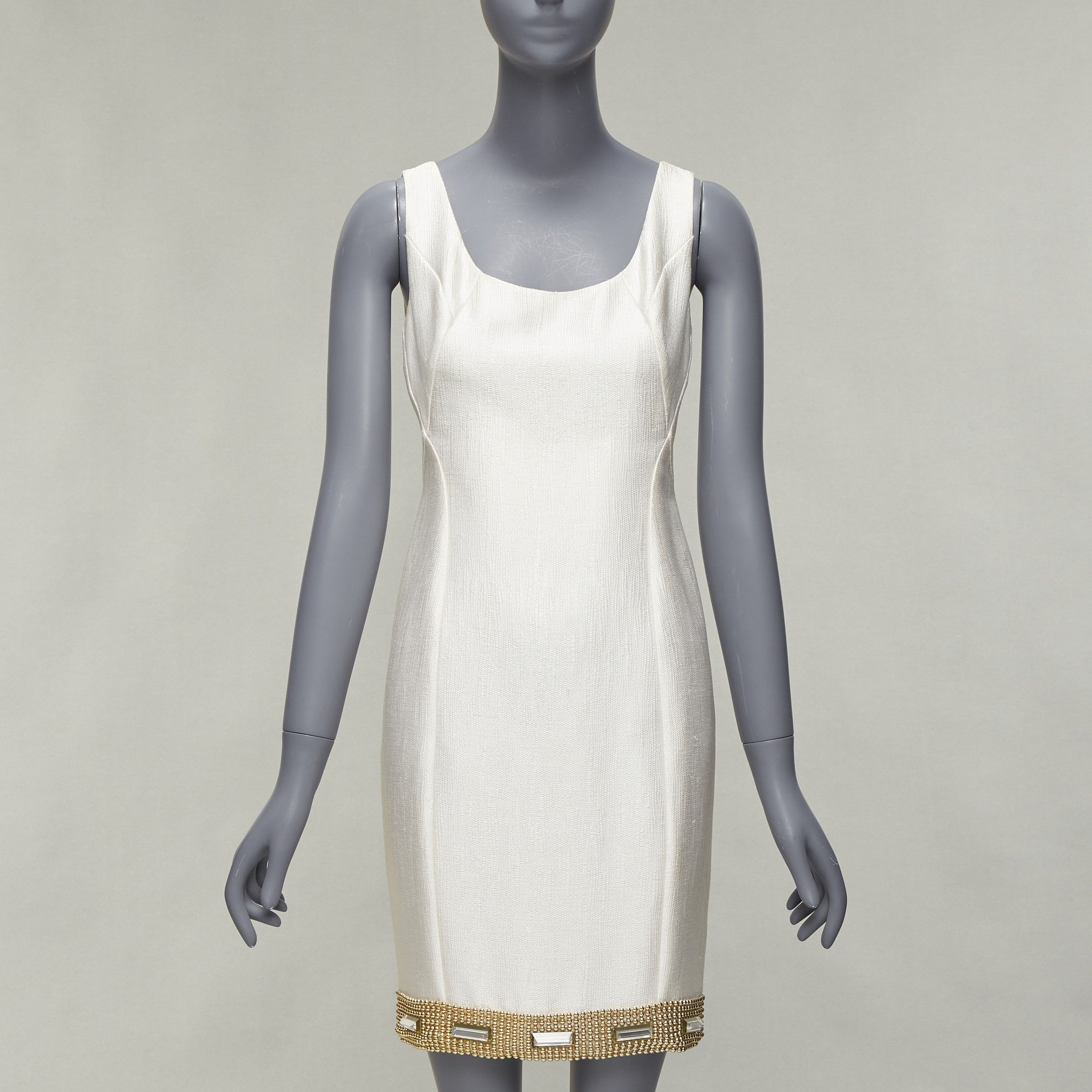 Versace VERSACE cream gold bead clear crystal embellished hem shift dress IT38 XS Size XS / US 0-2 / IT 36-38 - 1 Thumbnail