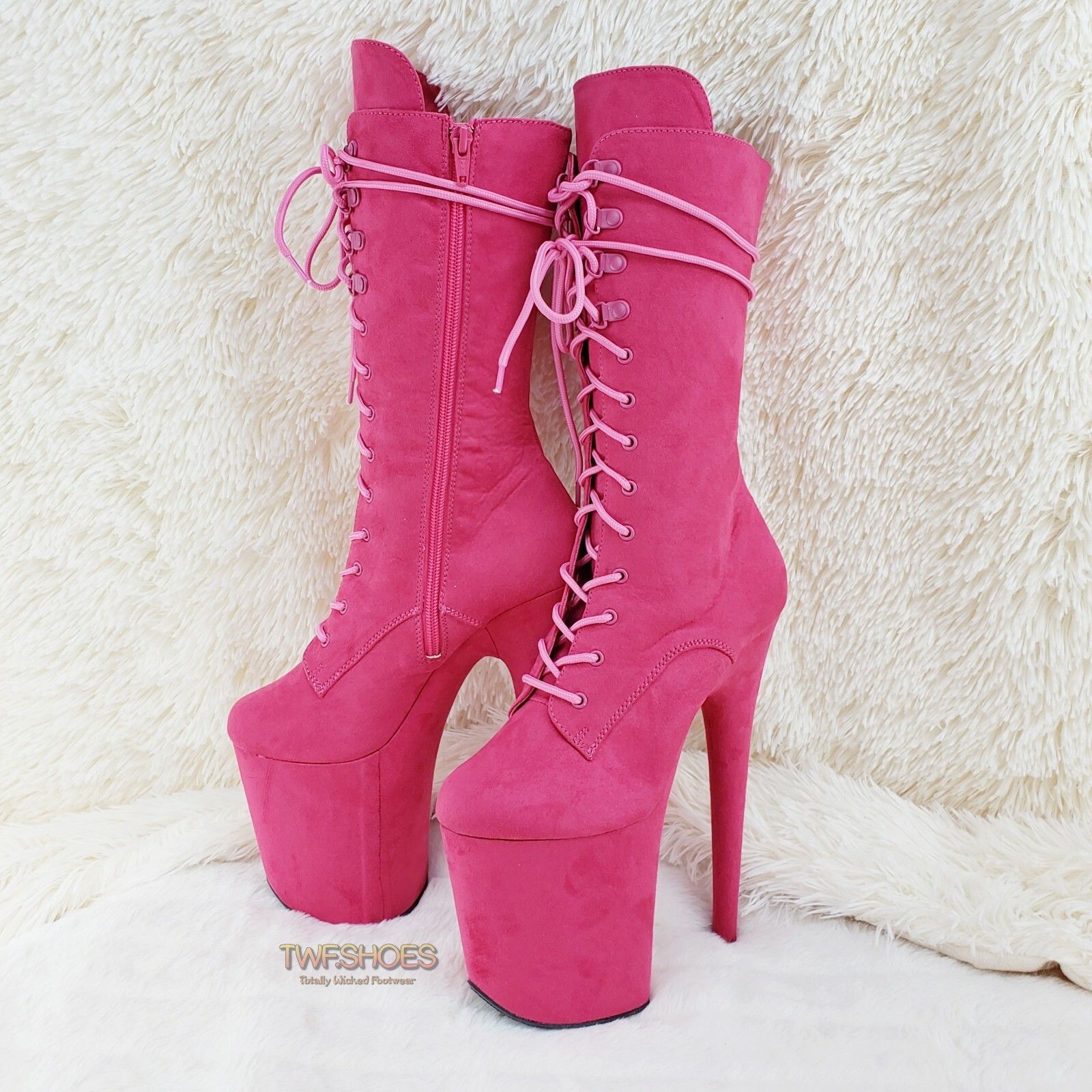 Other Flamingo 1050FS Hot Pink V-Suede 8" Heel Platform Mid Calf B Size US 12 / IT 42 - 3 Thumbnail