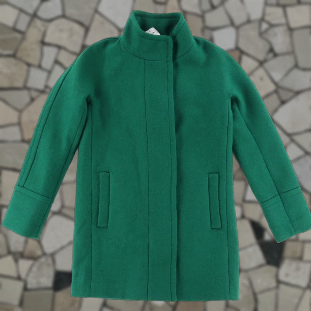 J. Crew Heavy Wool City Coat Jacket Green Women's 0 Mock Long Sleeve Solid