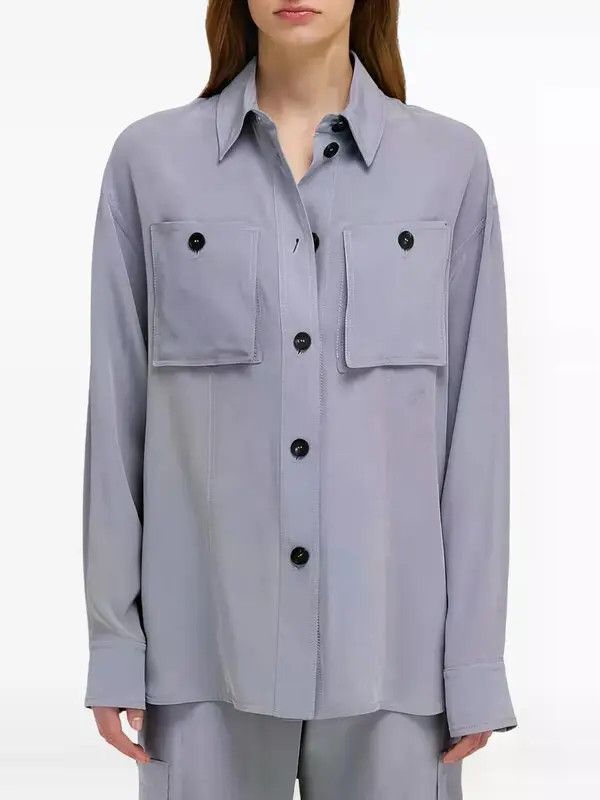 Salvatore Ferragamo o1s1rm0526 Double-pocket Shirt in Grey Size M / US 6-8 / IT 42-44 - 2 Thumbnail