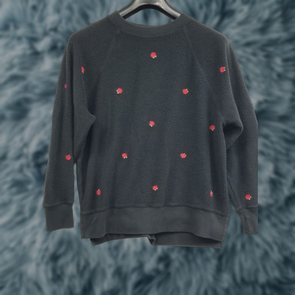 Vintage PINK Victoria's Secret Sweatshirt Womens Black S Pullover Embroidered Roses Sherpa Casual Activewear Small Rose Size S / US 4 / IT 40 - 1 Thumbnail