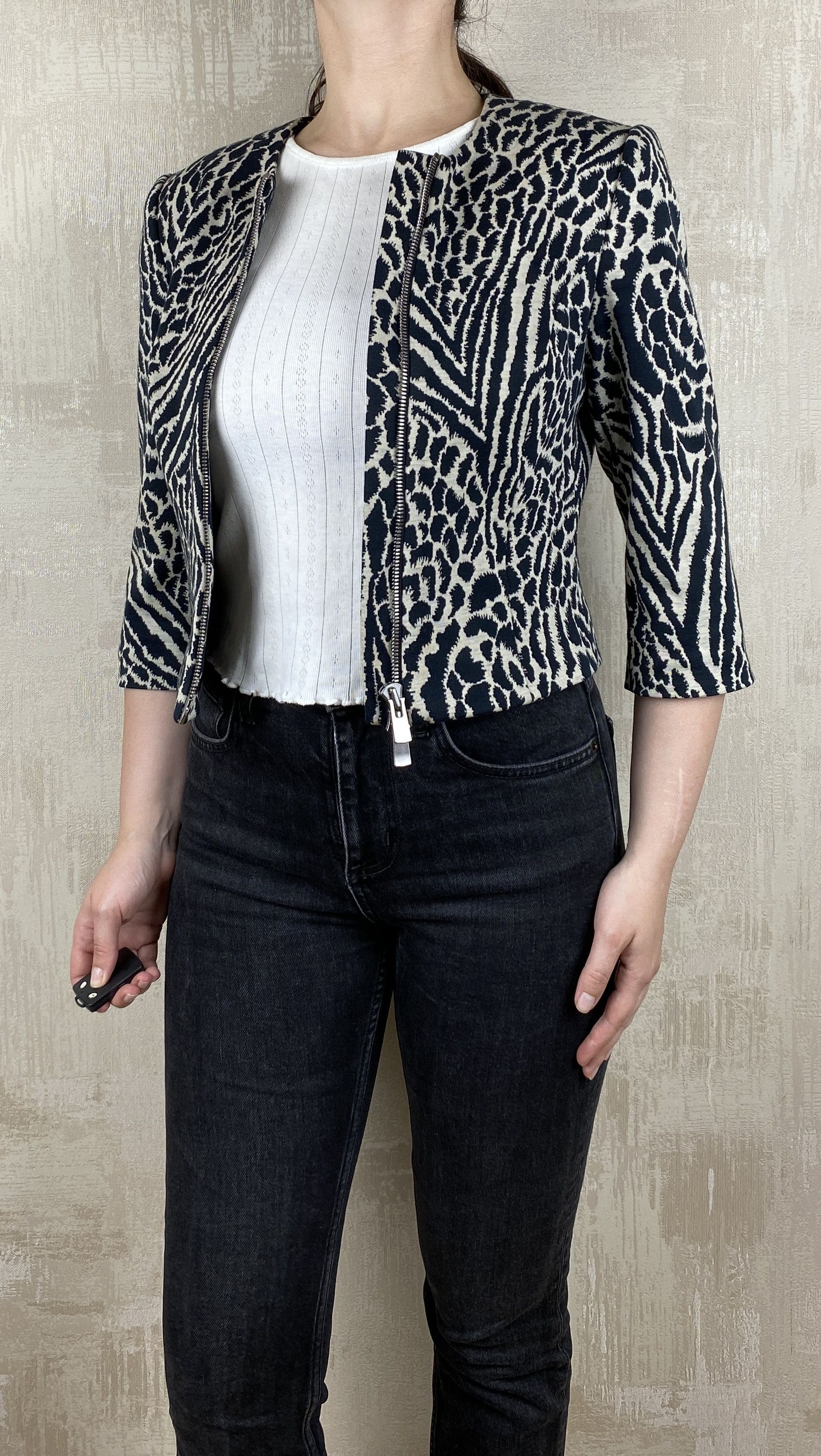 Designer × Wolford Wolford Cotton Wool Animal Print Cropped Zip Jacket Blazer Size S / US 4 / IT 40 - 1 Thumbnail