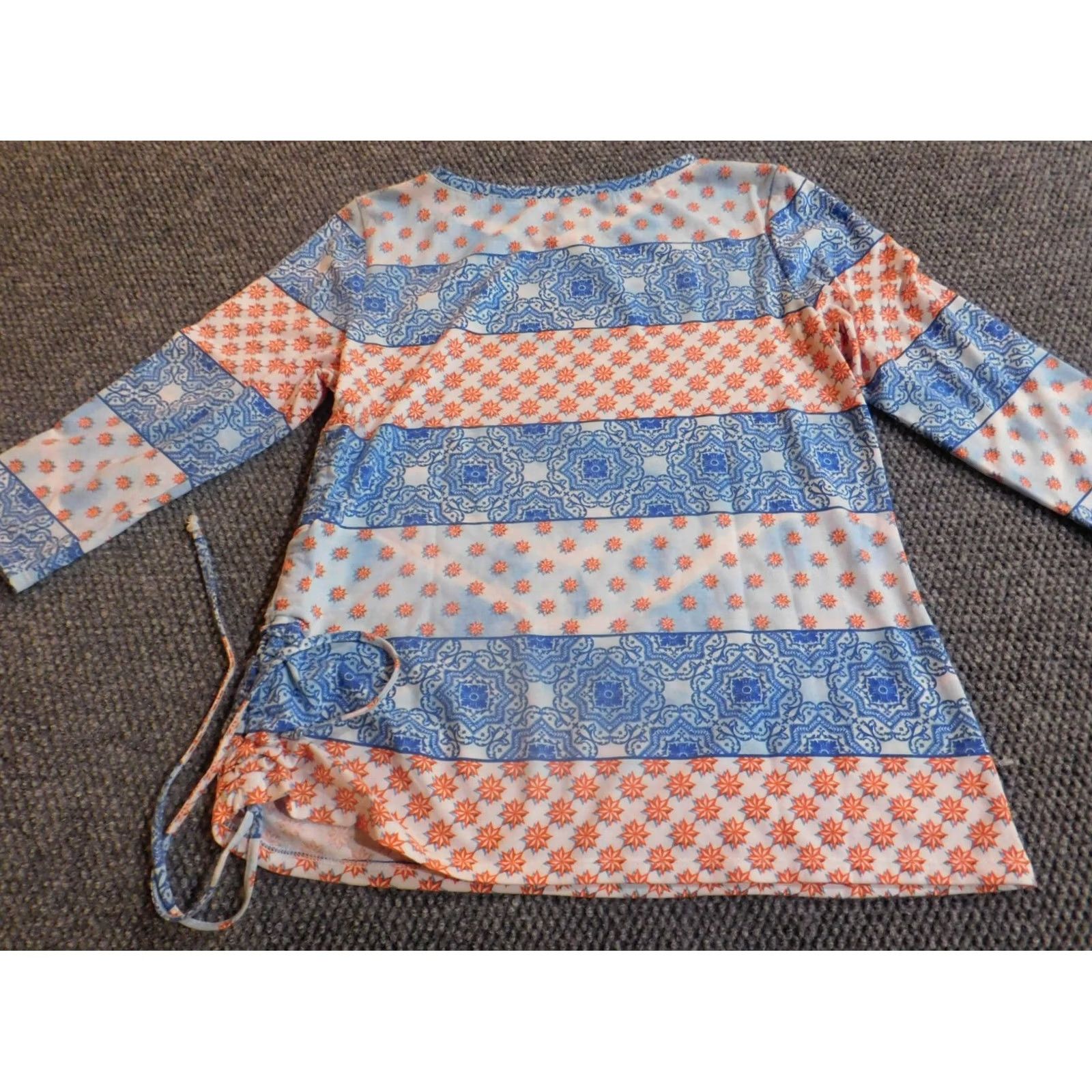 Vintage Hearts of Palm Blouse Womens M Blue Striped Crew Neck Pullover Long Sleeve Polyester Ruffle Casual Regular Vintage No Size M / US 6-8 / IT 42-44 - 6 Thumbnail